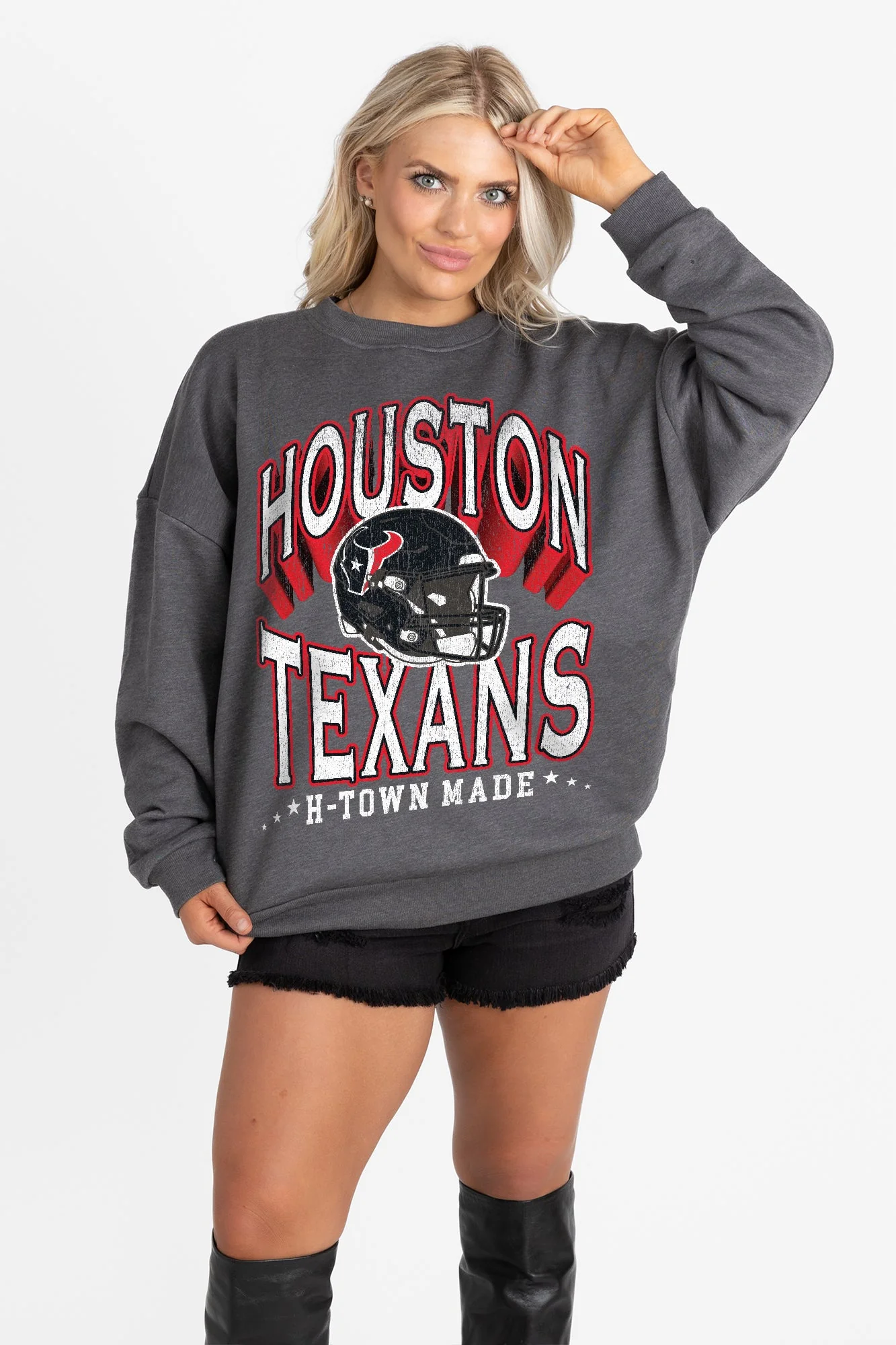 HOUSTON TEXANS STAY COOL PREMIUM FLEECE CREWNECK PULLOVER BY RANDI MAHOMES - Image 3