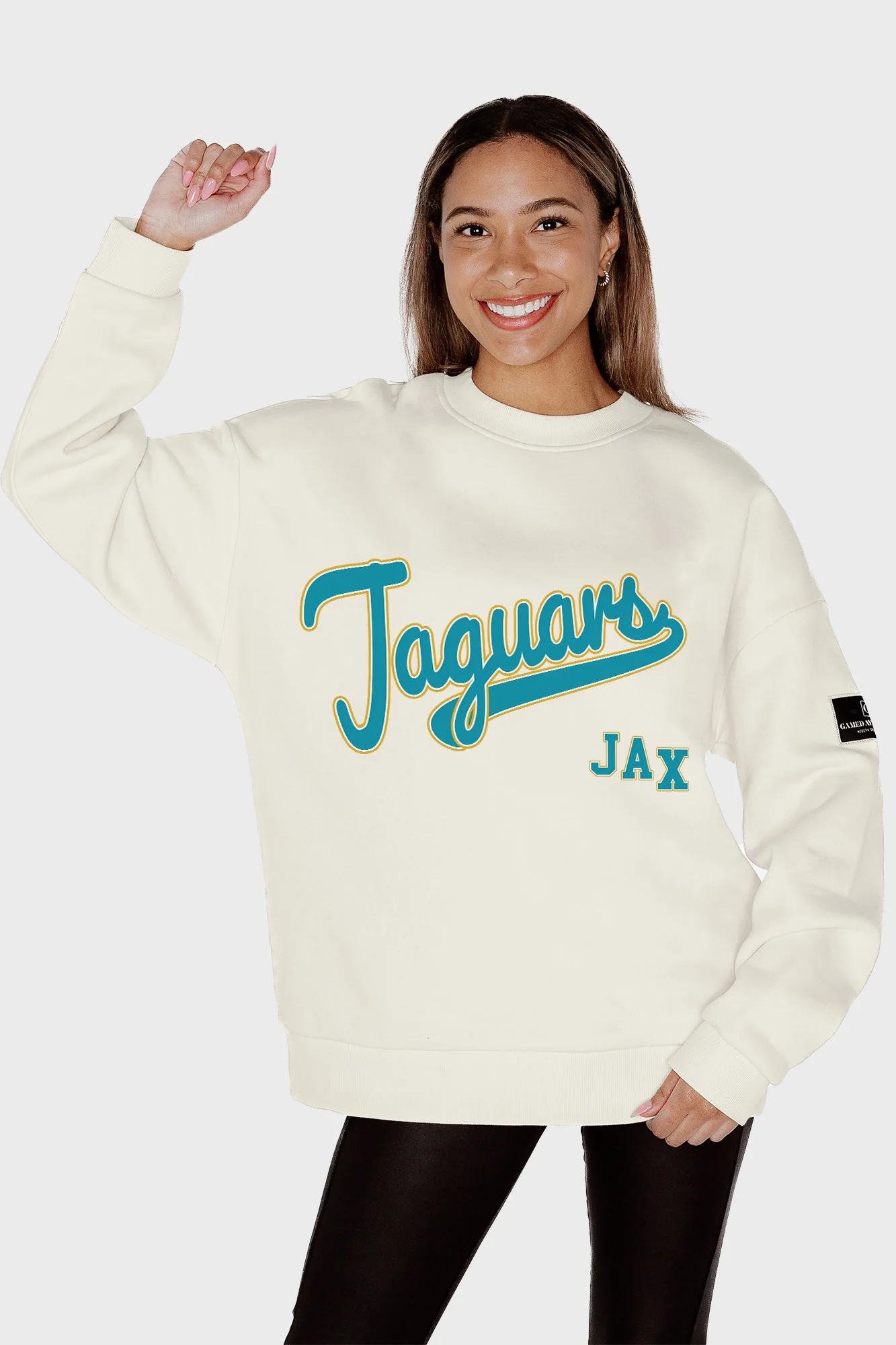 JACKSONVILLE JAGUARS CLUTCH MOVE BLACK LABEL PREMIUM FLEECE CREW SWEATSHIRT BY RANDI MAHOMES - Image 3