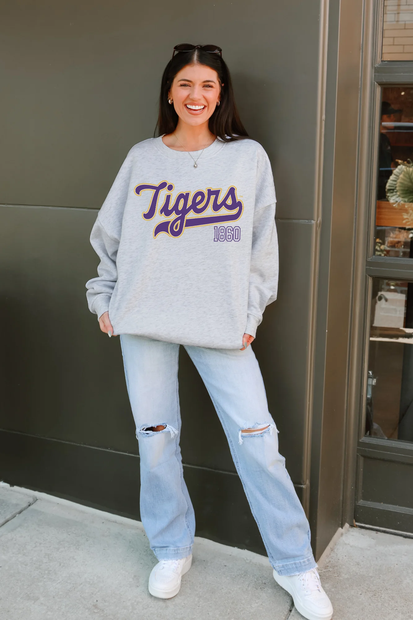 LSU TIGERS CLASSIC WIN PREMIUM FLEECE CREWNECK PULLOVER - Image 2