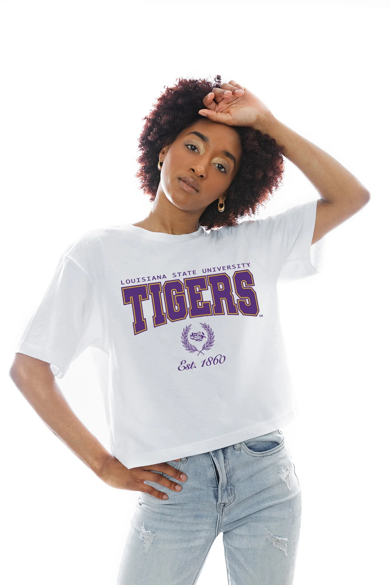 LSU TIGERS EASY WIN BOXY FIT CROP TEE - Image 3