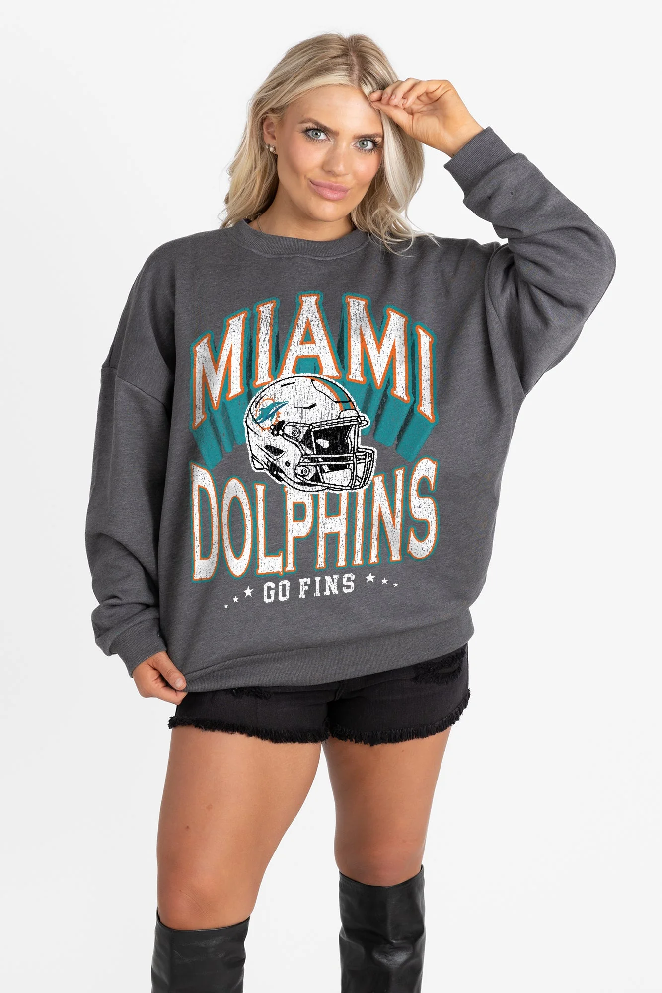 MIAMI DOLPHINS STAY COOL PREMIUM FLEECE CREWNECK PULLOVER BY RANDI MAHOMES - Image 3