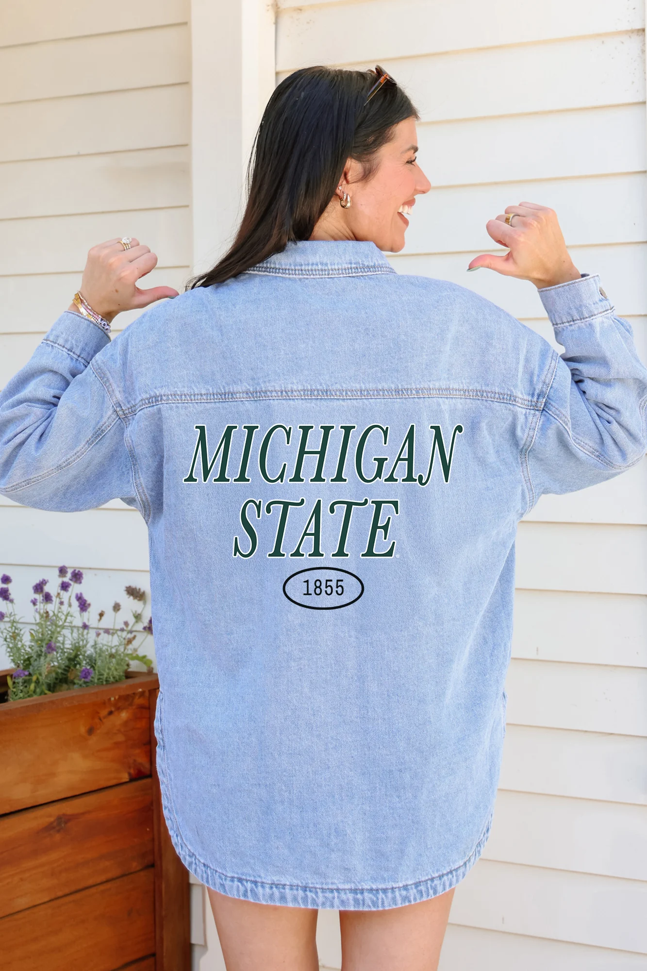 MICHIGAN STATE SPARTANS OVERSIZED DENIM JACKET