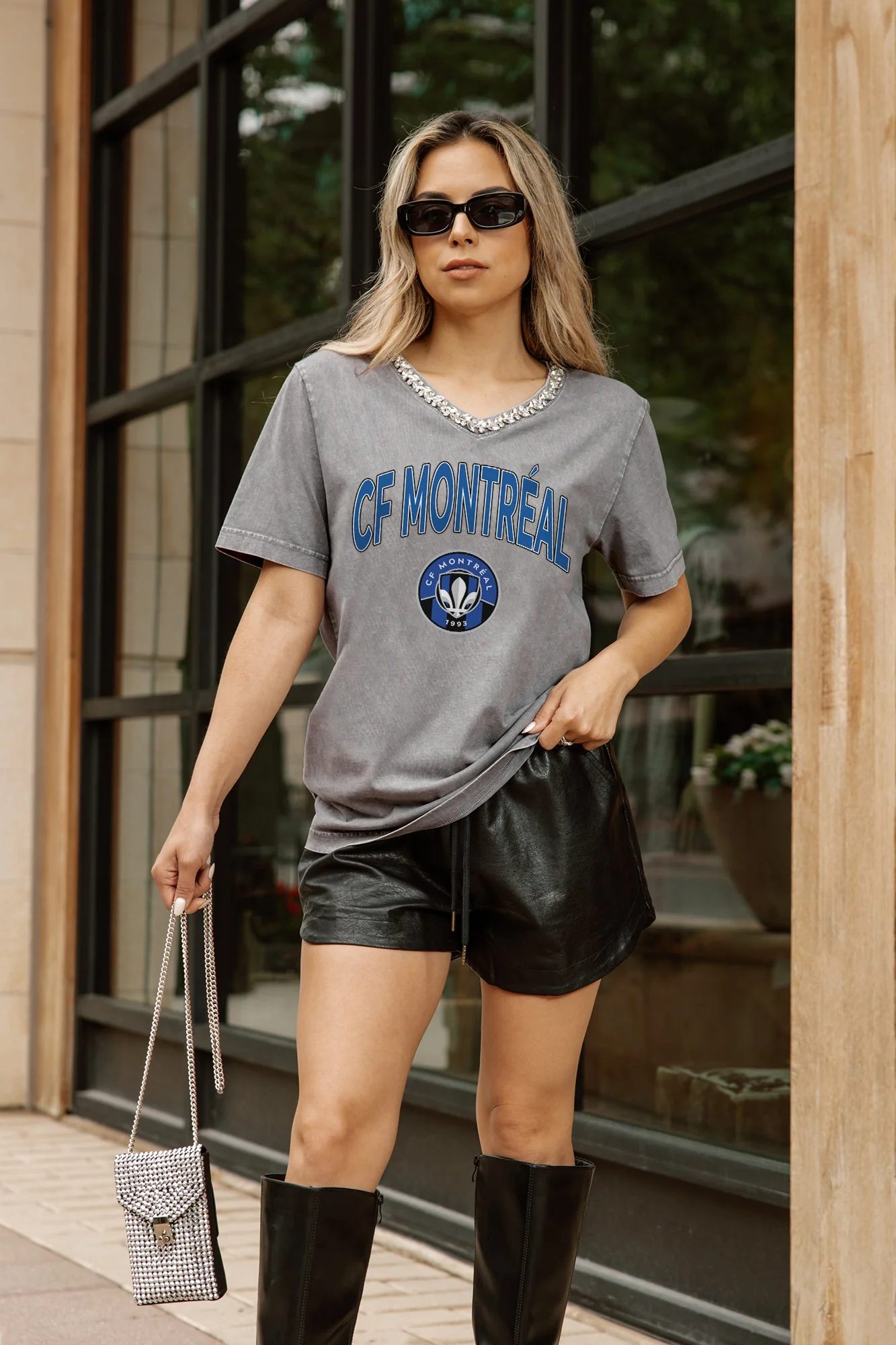 CF MONTREAL ICONIC EDGE RHINESTONE TRIM V-NECK TEE - Image 2