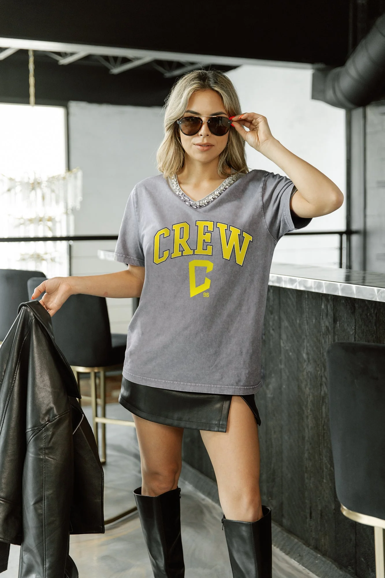 COLUMBUS CREW SC ICONIC EDGE RHINESTONE TRIM V-NECK TEE - Image 4