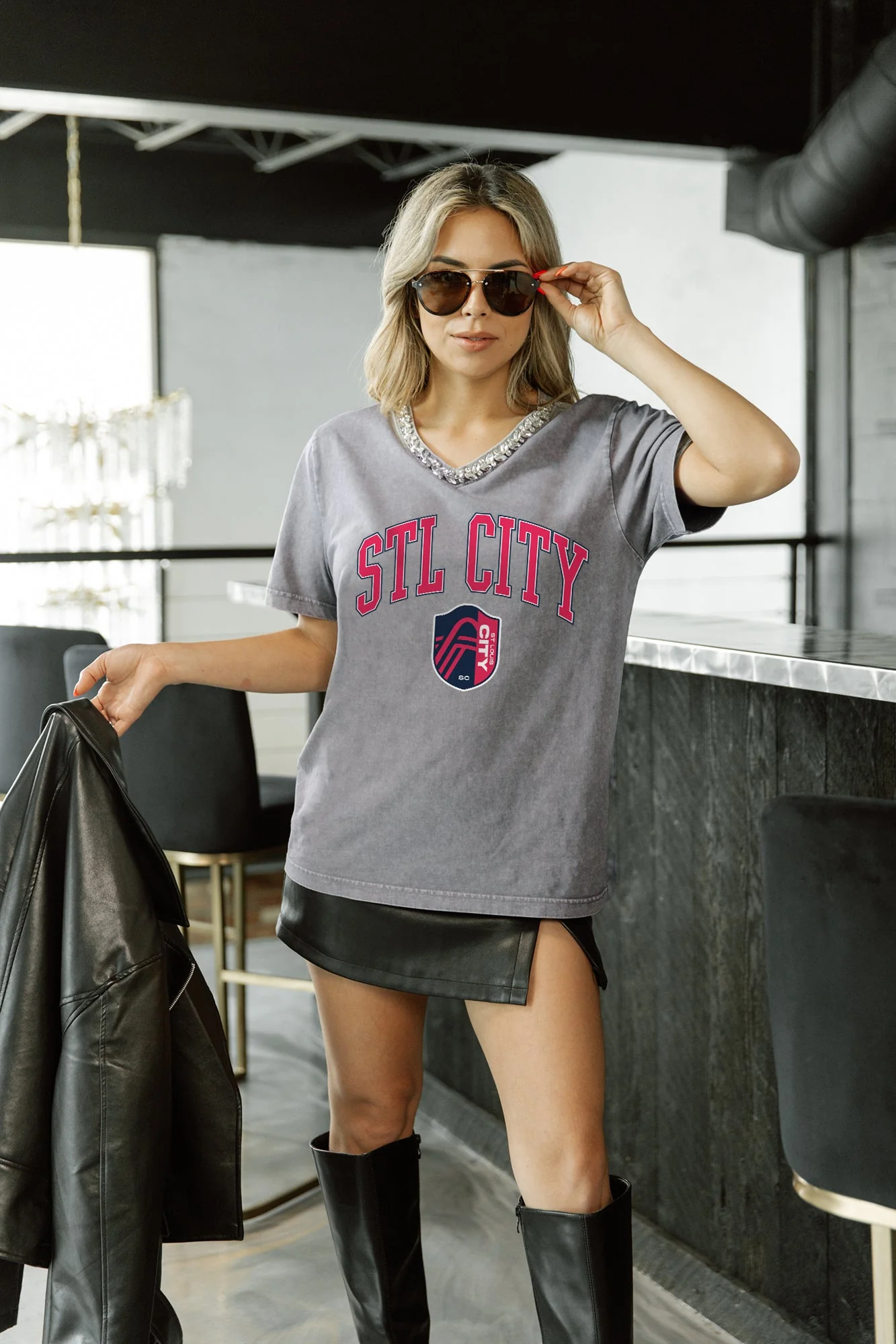 ST. LOUIS CITY SC ICONIC EDGE RHINESTONE TRIM V-NECK TEE - Image 4