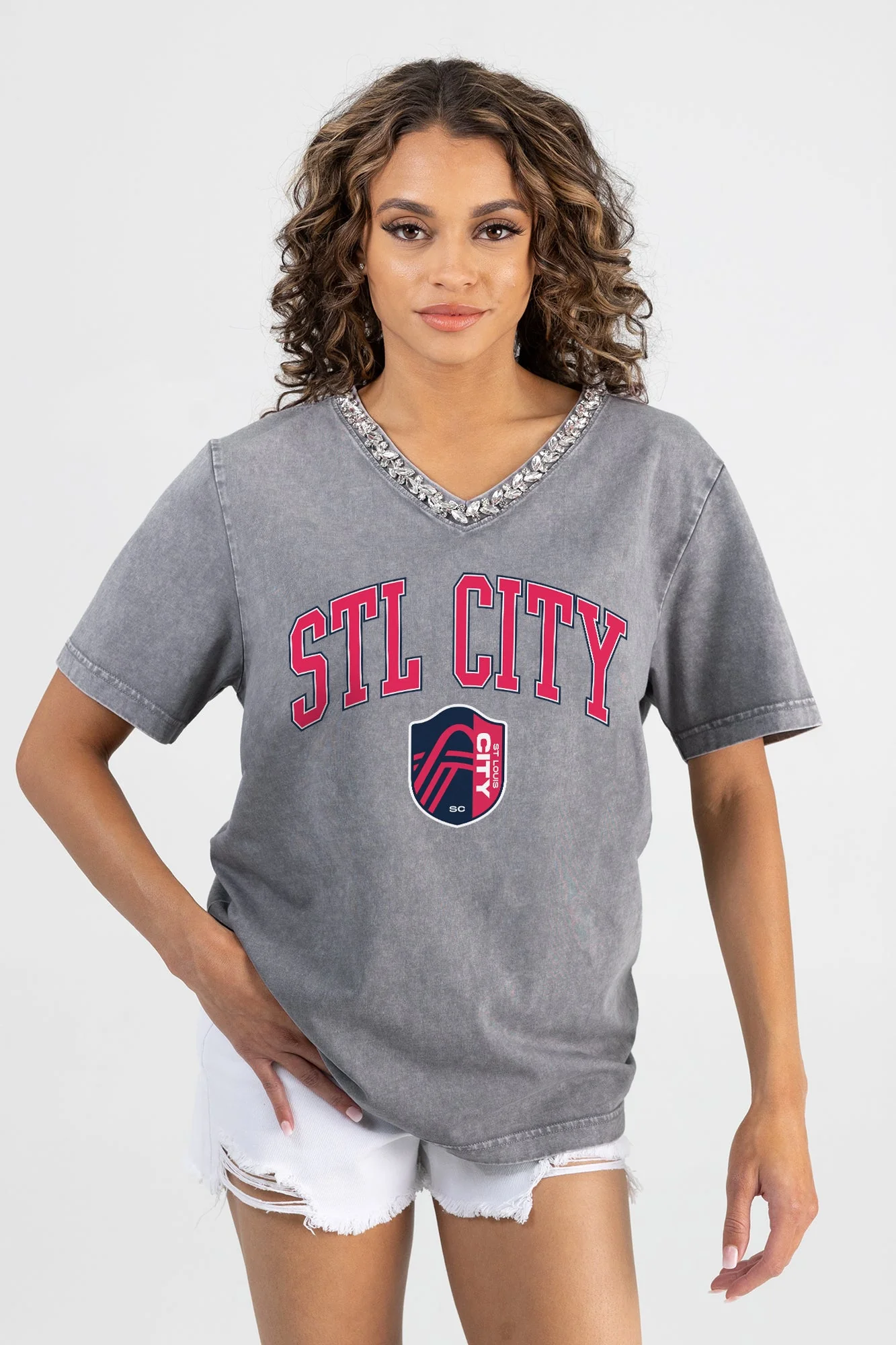 ST. LOUIS CITY SC ICONIC EDGE RHINESTONE TRIM V-NECK TEE - Image 5