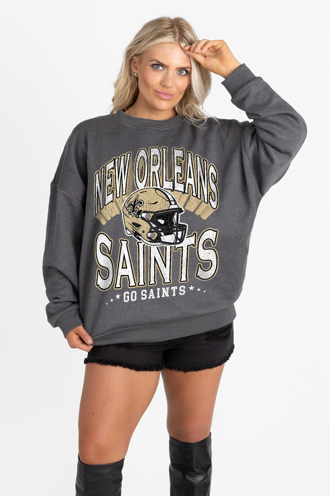 NEW ORLEANS SAINTS STAY COOL PREMIUM FLEECE CREWNECK PULLOVER BY RANDI MAHOMES - Image 3