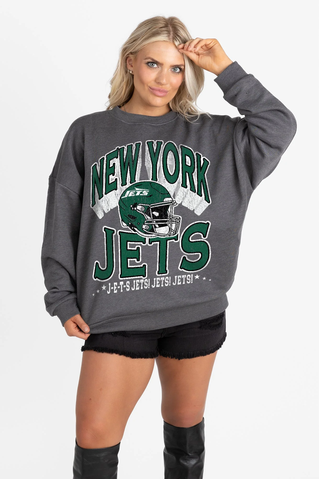 NEW YORK JETS STAY COOL PREMIUM FLEECE CREWNECK PULLOVER BY RANDI MAHOMES - Image 3