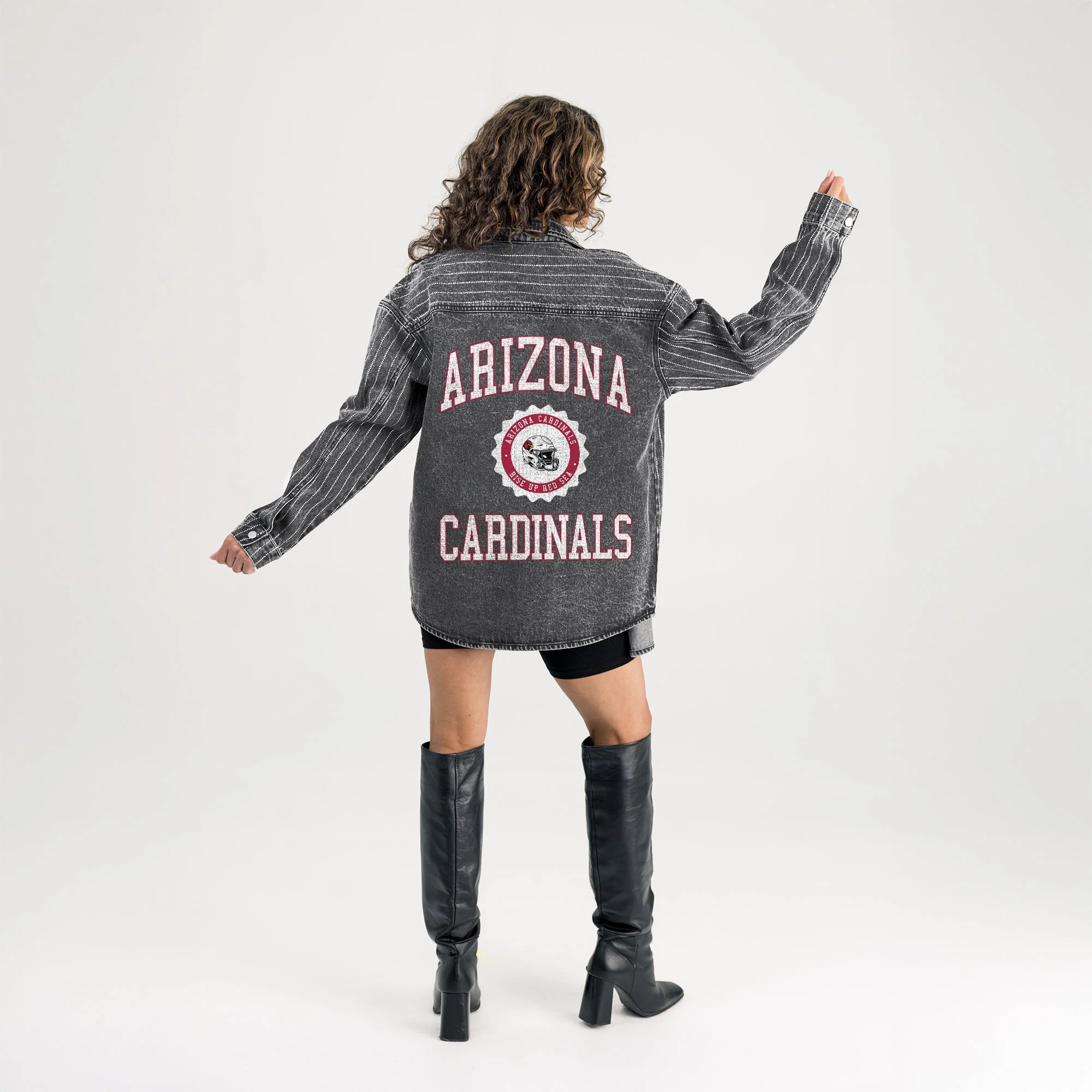 ARIZONA CARDINALS STYLE'S THE LIMIT MICRO-RHINESTONE DENIM OVERSHIRT IN BLACK - Image 7