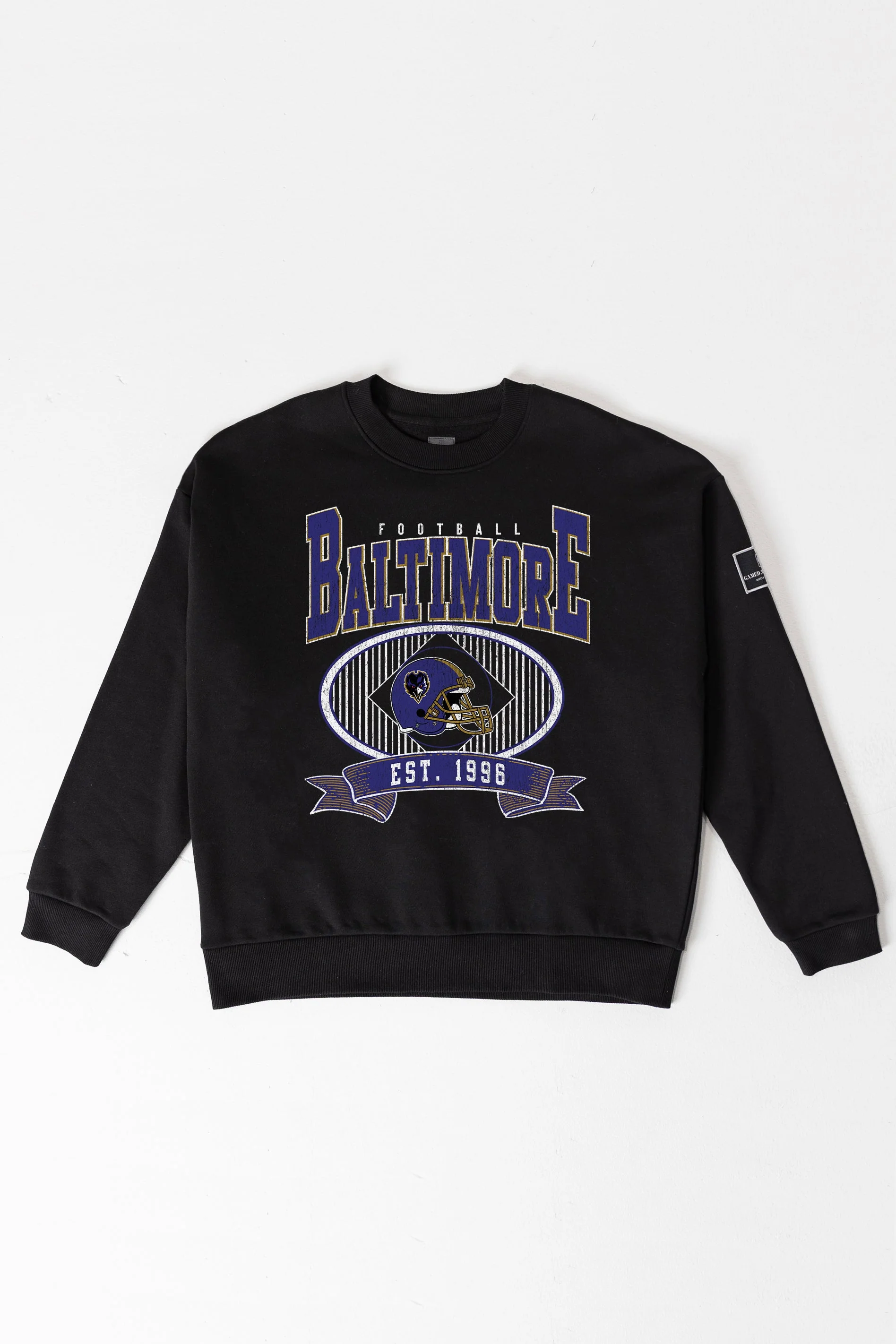 BALTIMORE RAVENS BOLD CHEERS BLACK LABEL PREMIUM FLEECE CREW SWEATSHIRT - Image 8