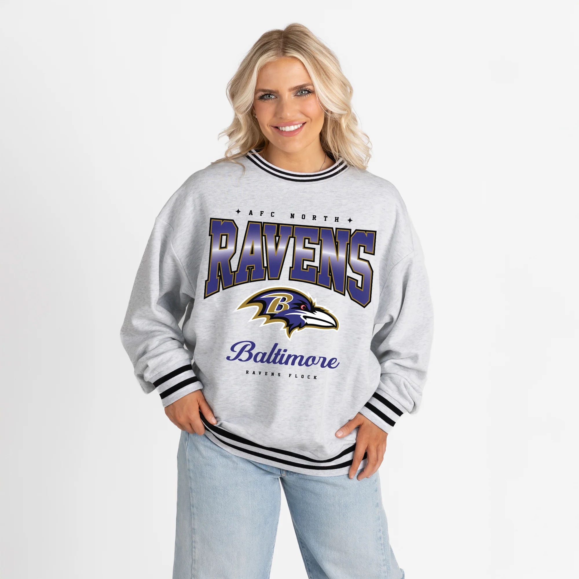 BALTIMORE RAVENS GRIDIRON DRIVE CREW FLEECE RINGER SWEATSHIRT