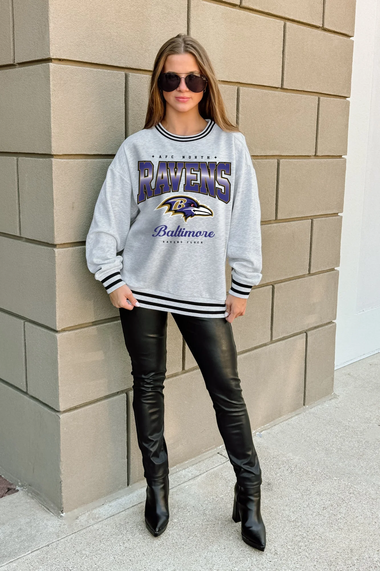 BALTIMORE RAVENS GRIDIRON DRIVE CREW FLEECE RINGER SWEATSHIRT - Image 2