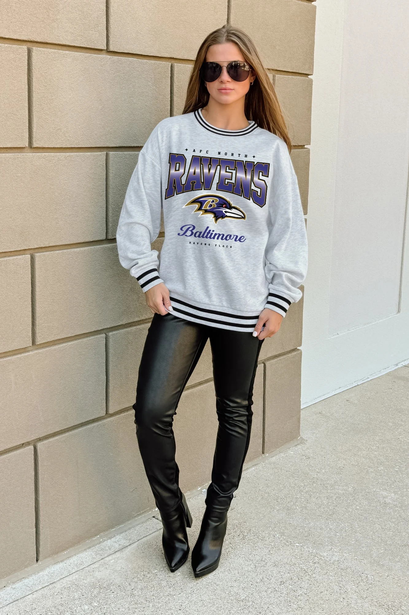 BALTIMORE RAVENS GRIDIRON DRIVE CREW FLEECE RINGER SWEATSHIRT - Image 3