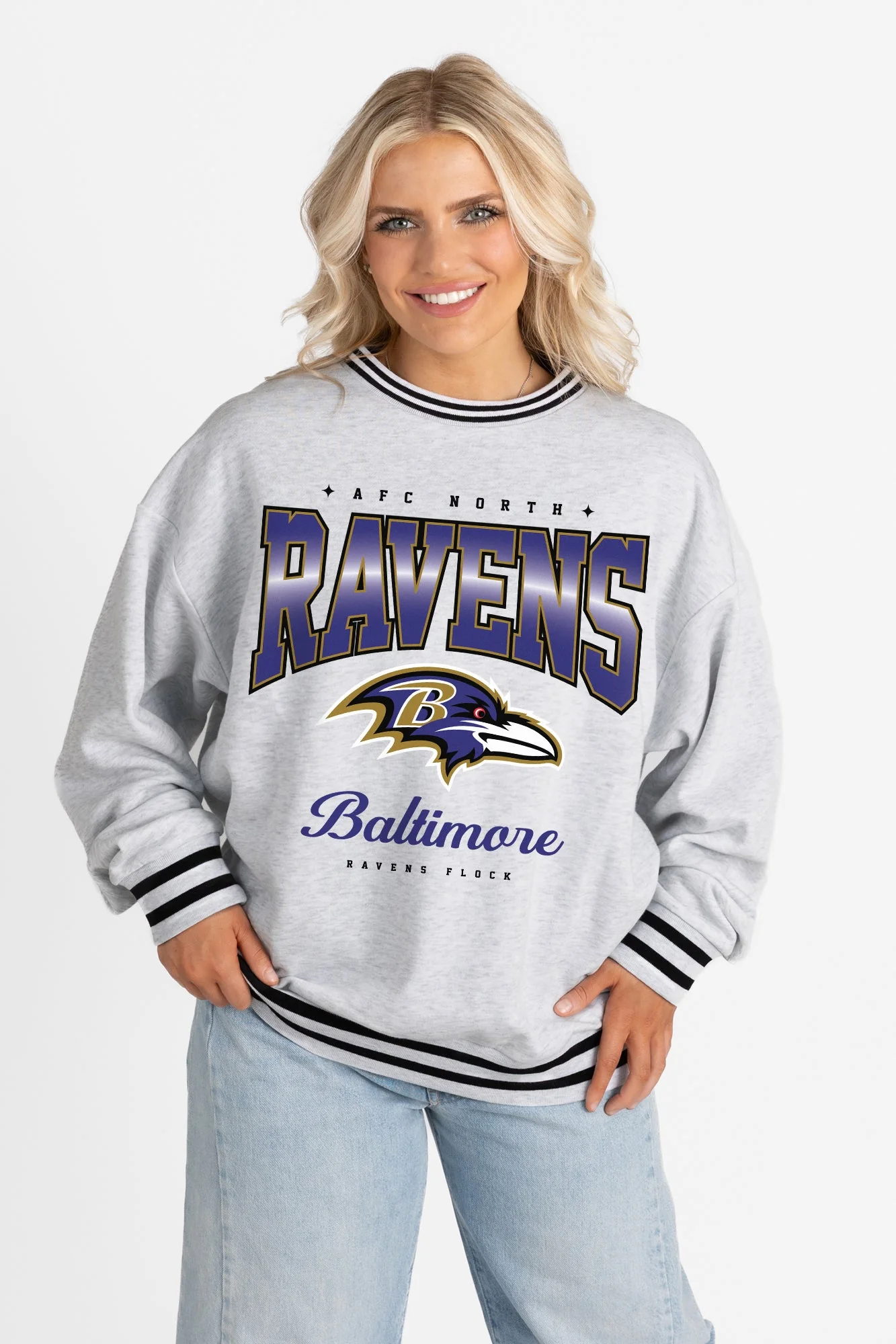 BALTIMORE RAVENS GRIDIRON DRIVE CREW FLEECE RINGER SWEATSHIRT - Image 5
