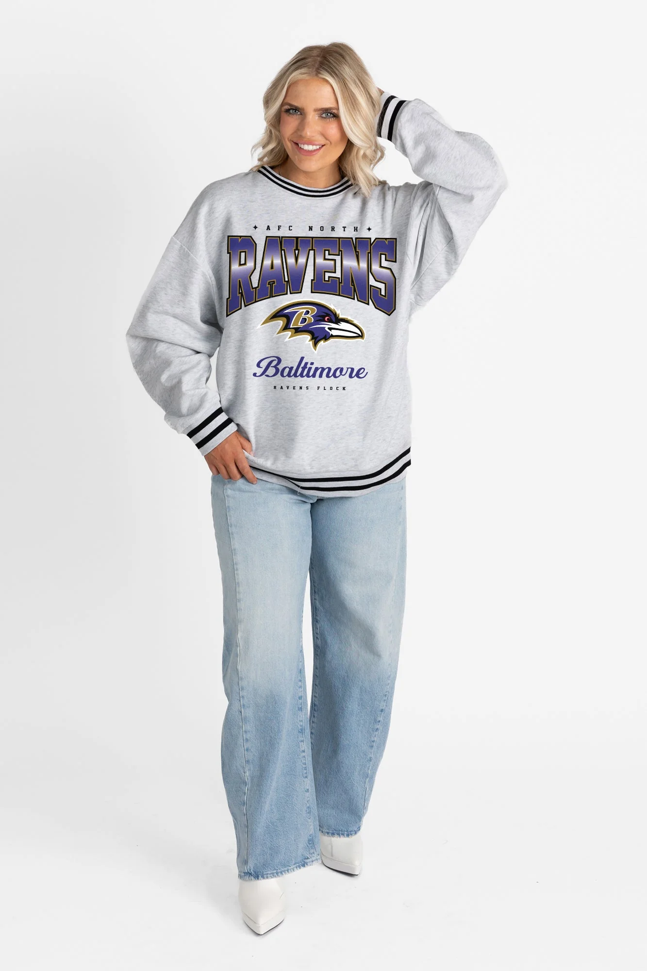 BALTIMORE RAVENS GRIDIRON DRIVE CREW FLEECE RINGER SWEATSHIRT - Image 6