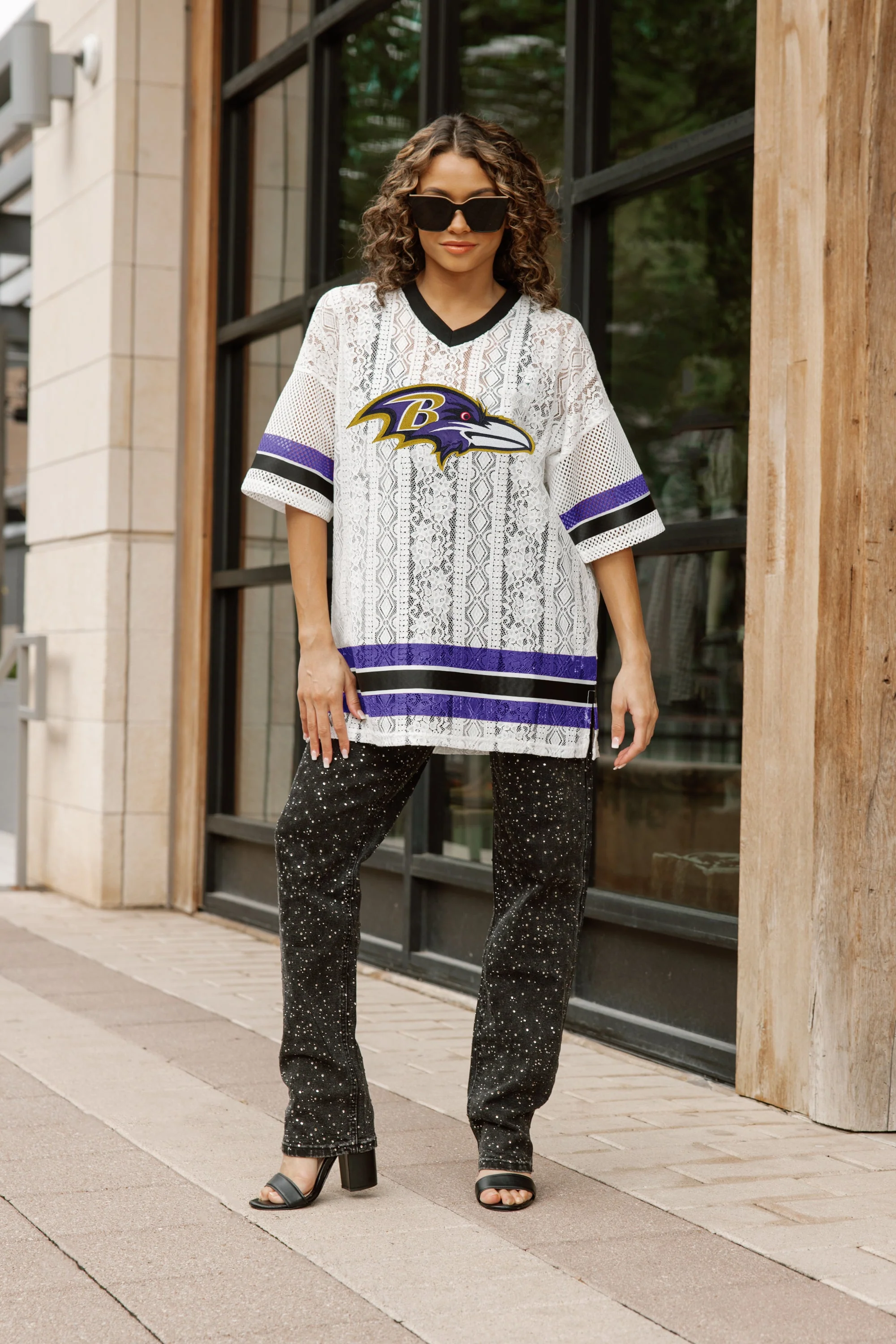 BALTIMORE RAVENS HIGH NOTE LACE FASHION TOP