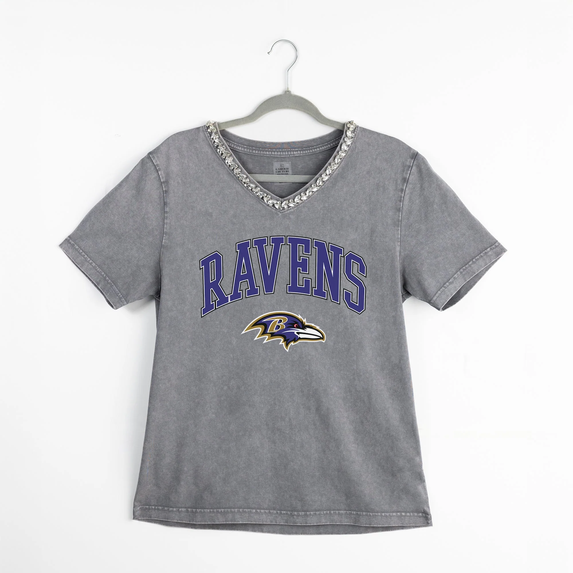 BALTIMORE RAVENS ICONIC EDGE RHINESTONE TRIM V-NECK TEE - Image 8