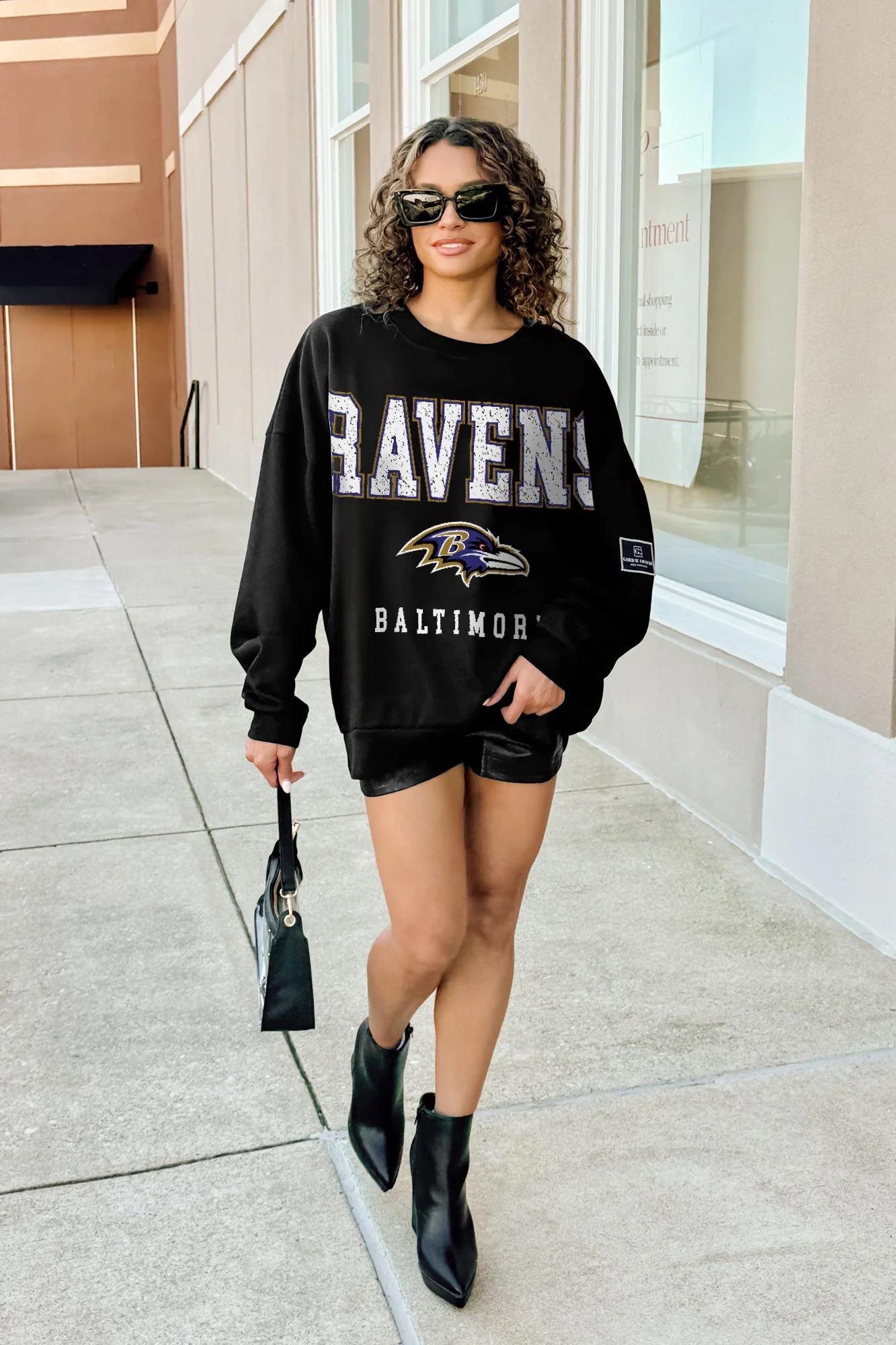 BALTIMORE RAVENS LEVEL UP BLACK LABEL PREMIUM FLEECE CREW SWEATSHIRT - Image 3