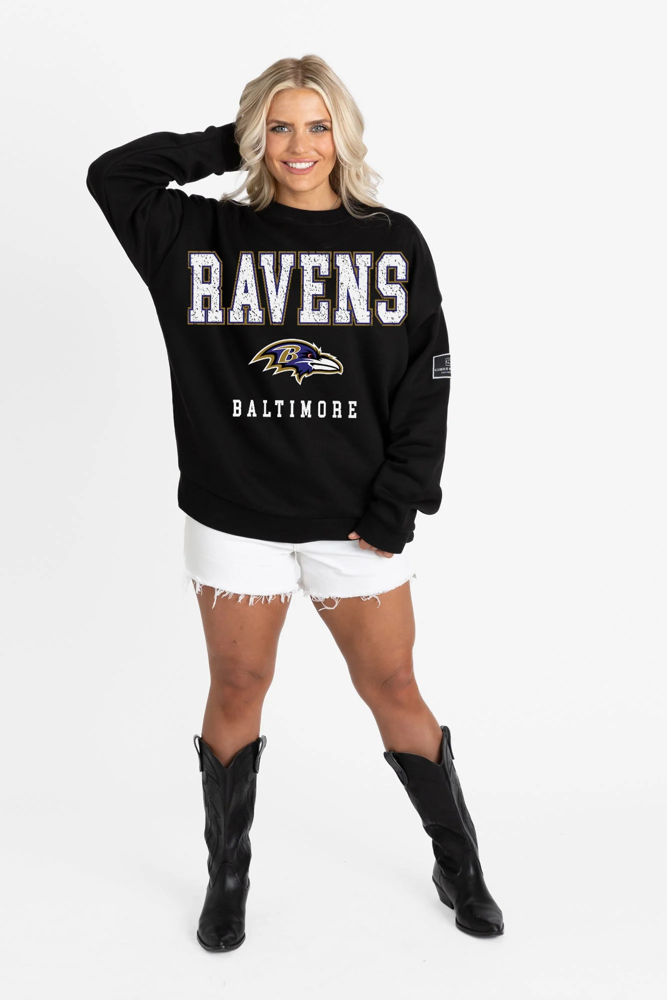 BALTIMORE RAVENS LEVEL UP BLACK LABEL PREMIUM FLEECE CREW SWEATSHIRT - Image 5