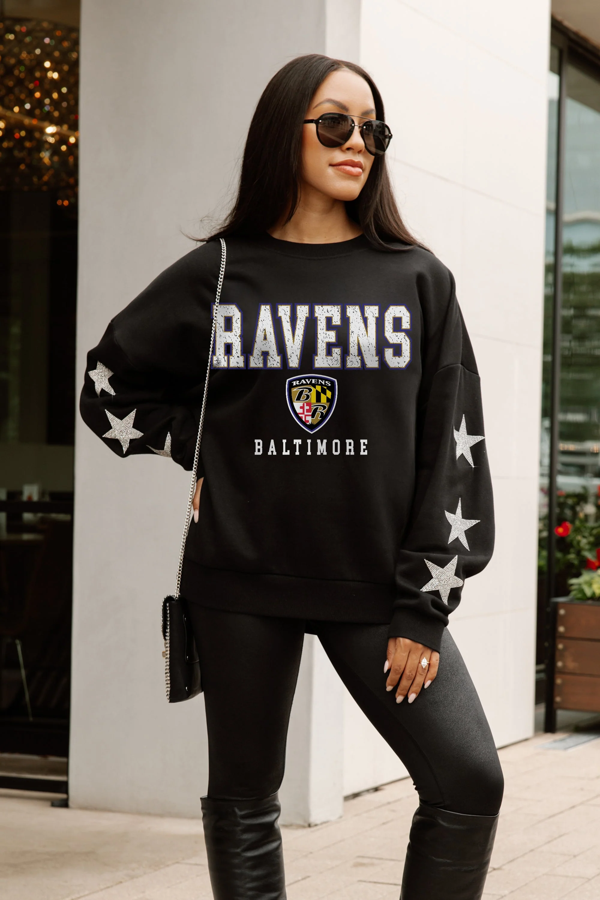 BALTIMORE RAVENS VELOCITY STAR EMBELLISHED CREW SWEATSHIRT - Image 2