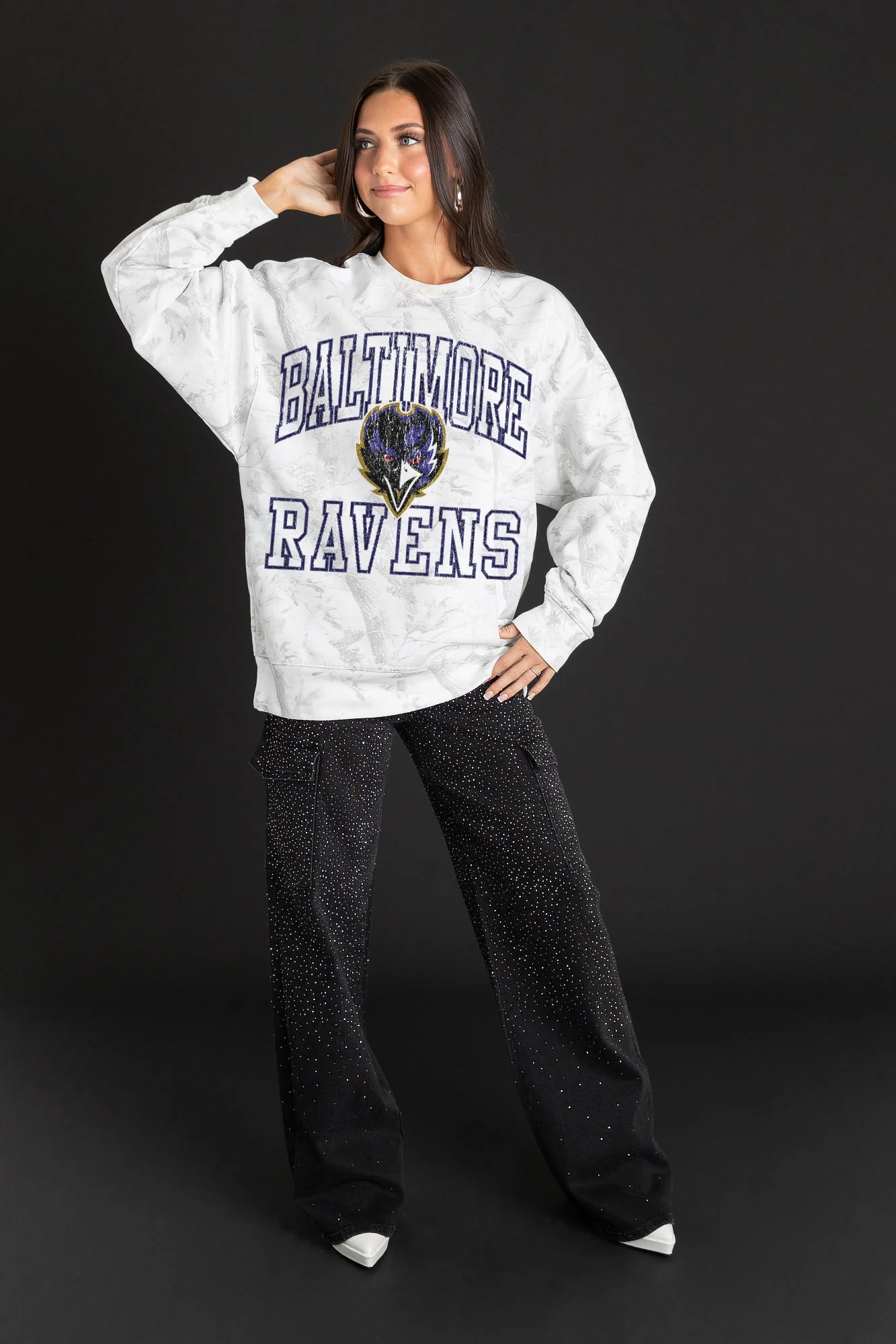 BALTIMORE RAVENS WHITEOUT PREMIUM DROP SHOULDER CAMO PULLOVER - Image 3