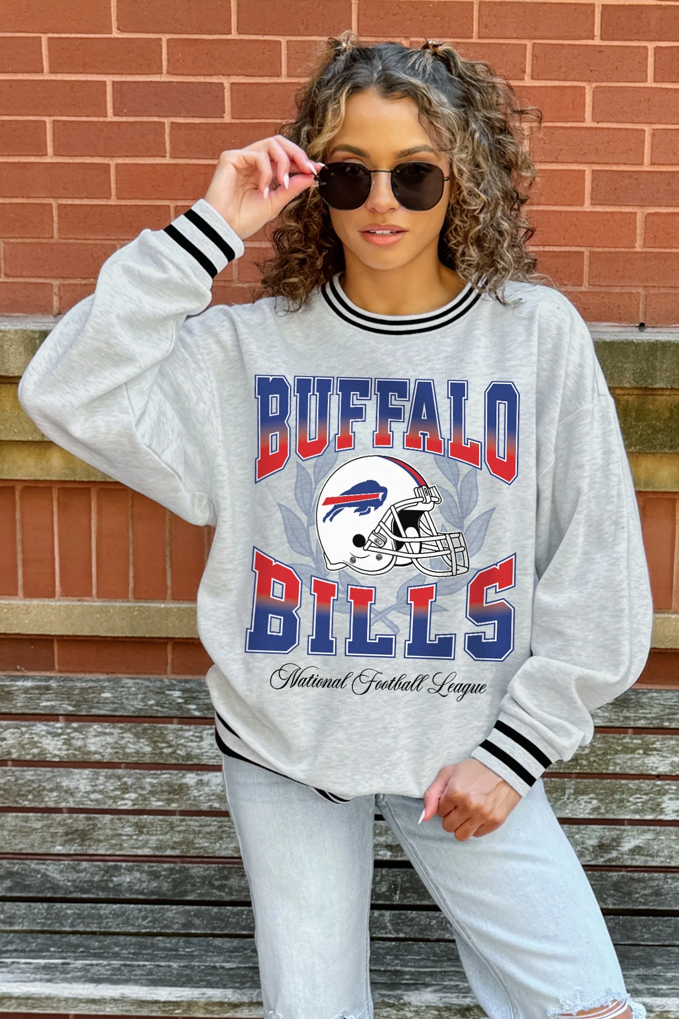 BUFFALO BILLS FADE ROUTE CREW FLEECE RINGER SWEATSHIRT