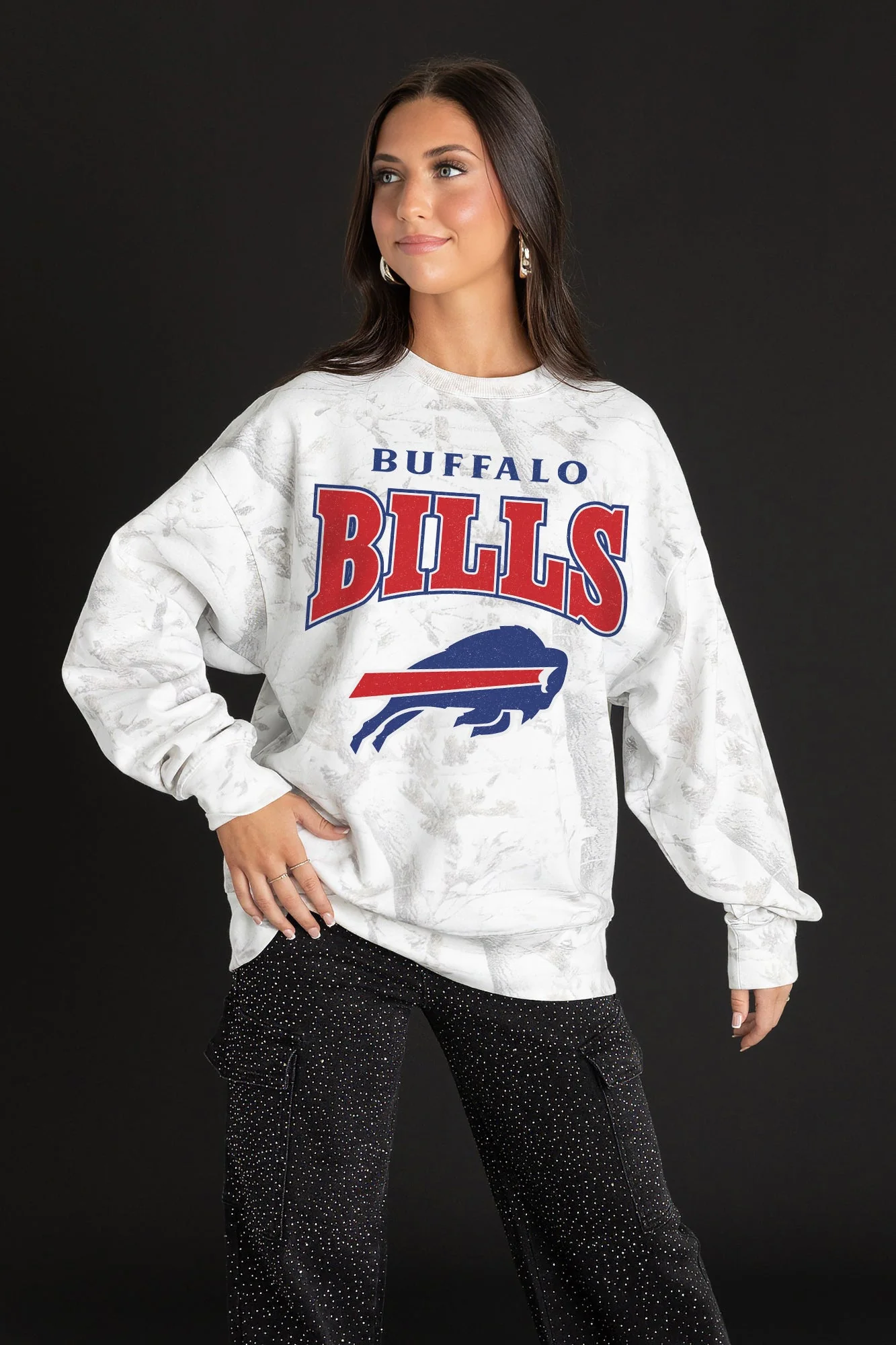 BUFFALO BILLS RALLY READY PREMIUM DROP SHOULDER CAMO PULLOVER