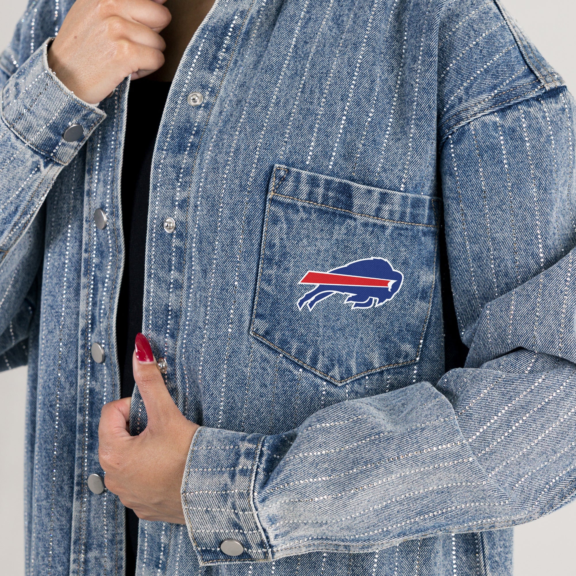 BUFFALO BILLS STYLE'S THE LIMIT MICRO-RHINESTONE DENIM OVERSHIRT - Image 5