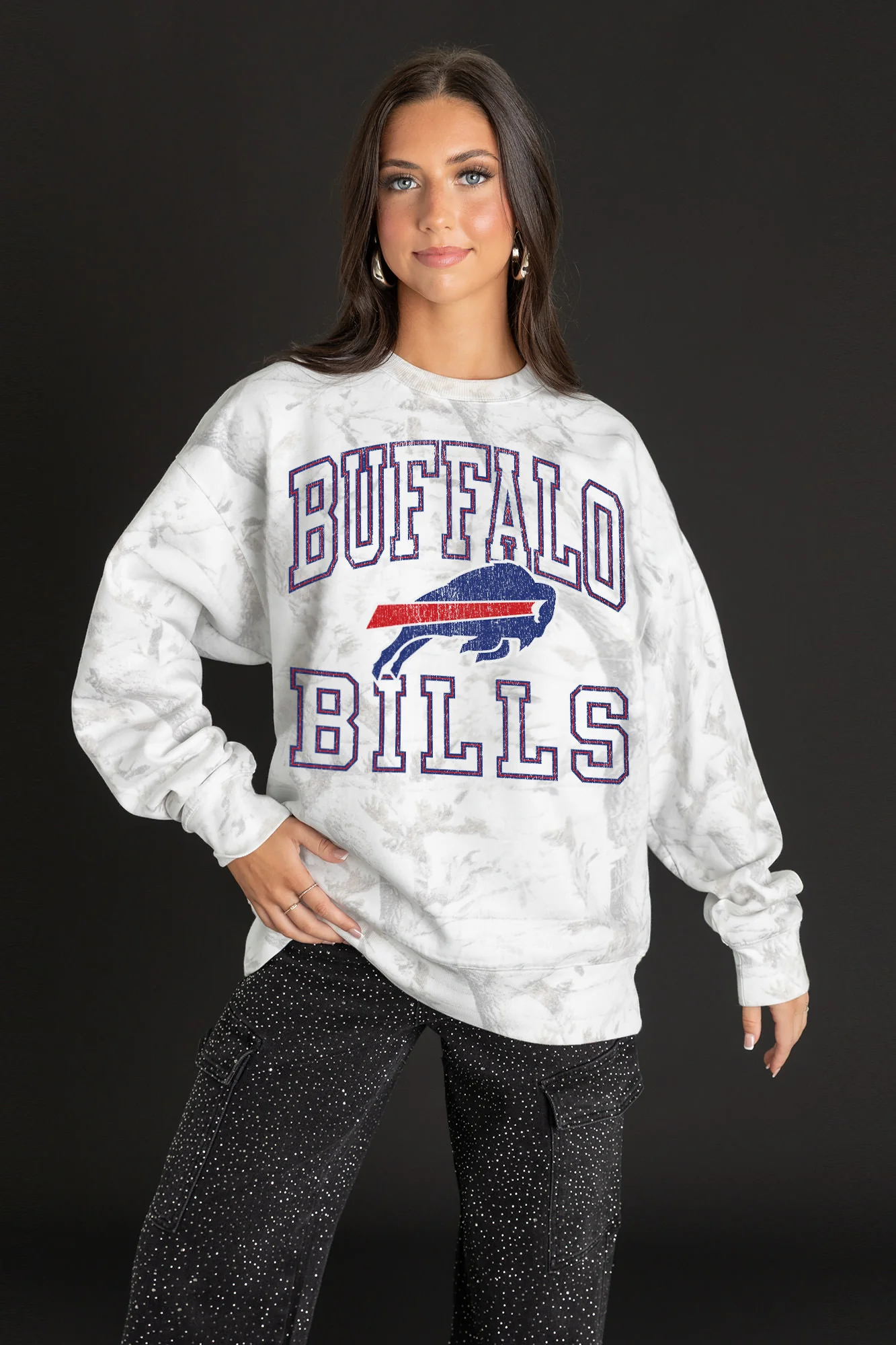 BUFFALO BILLS WHITEOUT PREMIUM DROP SHOULDER CAMO PULLOVER