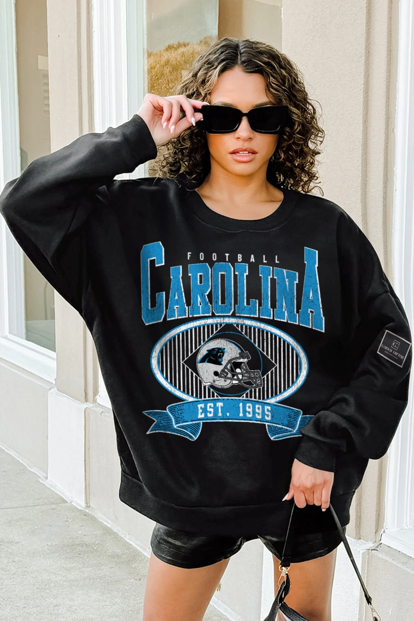 CAROLINA PANTHERS BOLD CHEERS BLACK LABEL PREMIUM FLEECE CREW SWEATSHIRT - Image 2