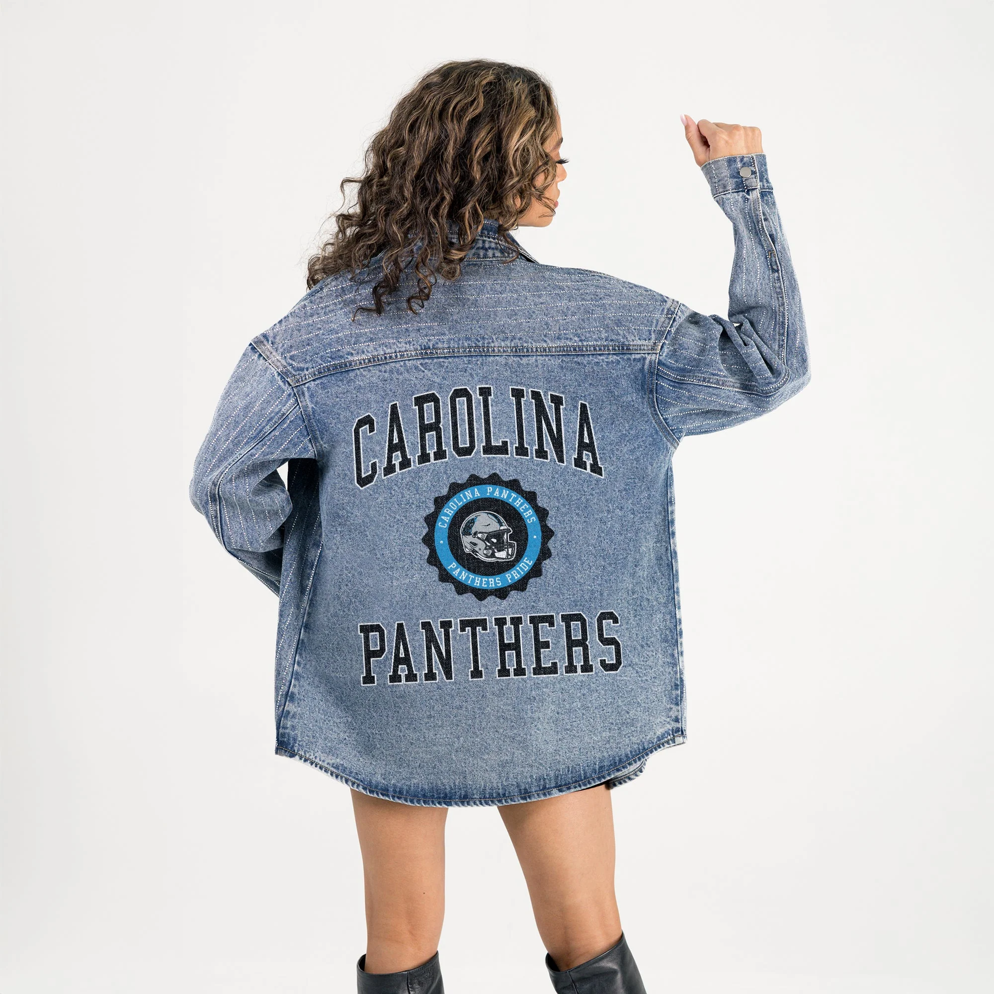 CAROLINA PANTHERS STYLE'S THE LIMIT MICRO-RHINESTONE DENIM OVERSHIRT - Image 6