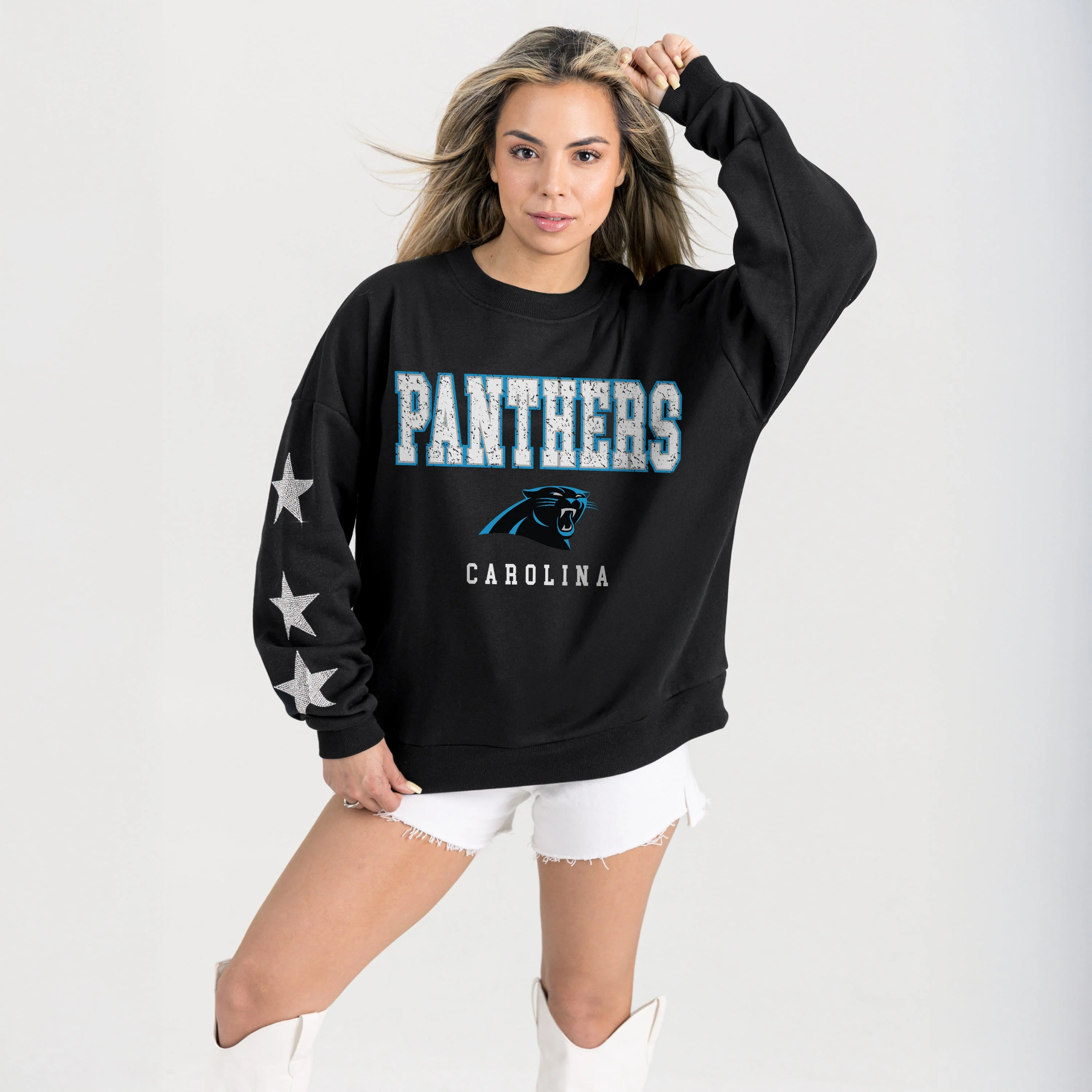 CAROLINA PANTHERS VELOCITY STAR EMBELLISHED CREW SWEATSHIRT - Image 5