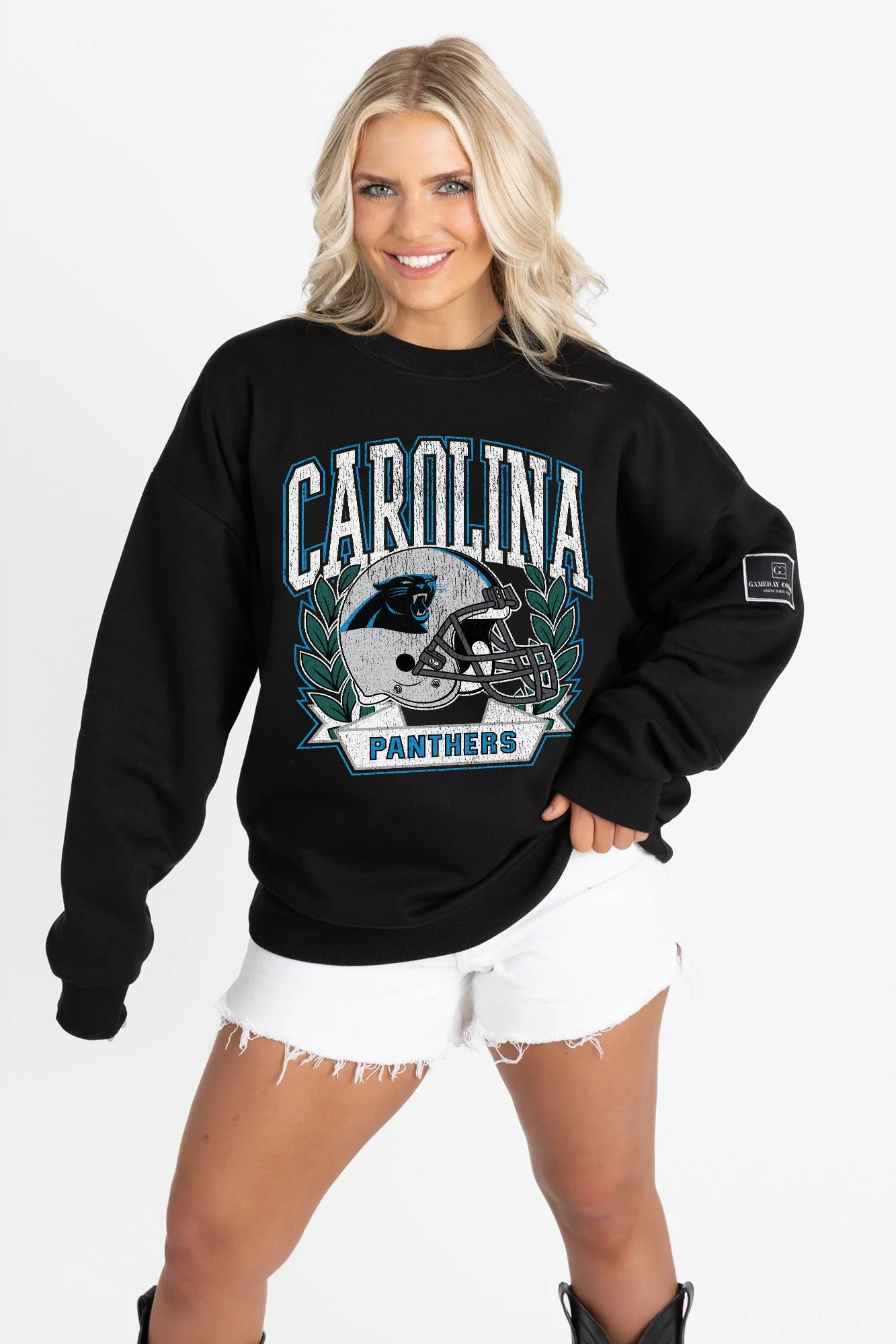 CAROLINA PANTHERS VICTORY LANE BLACK LABEL PREMIUM FLEECE CREW SWEATSHIRT - Image 6