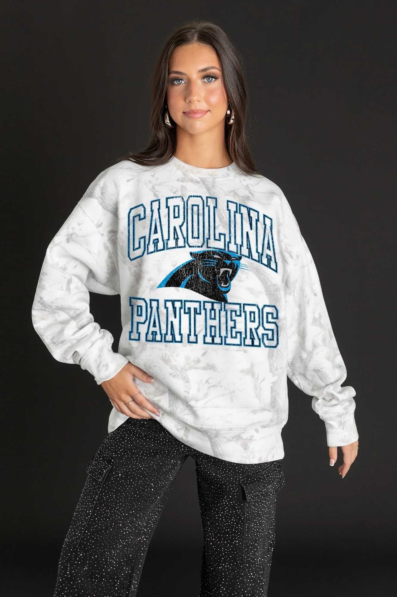 CAROLINA PANTHERS WHITEOUT PREMIUM DROP SHOULDER CAMO PULLOVER