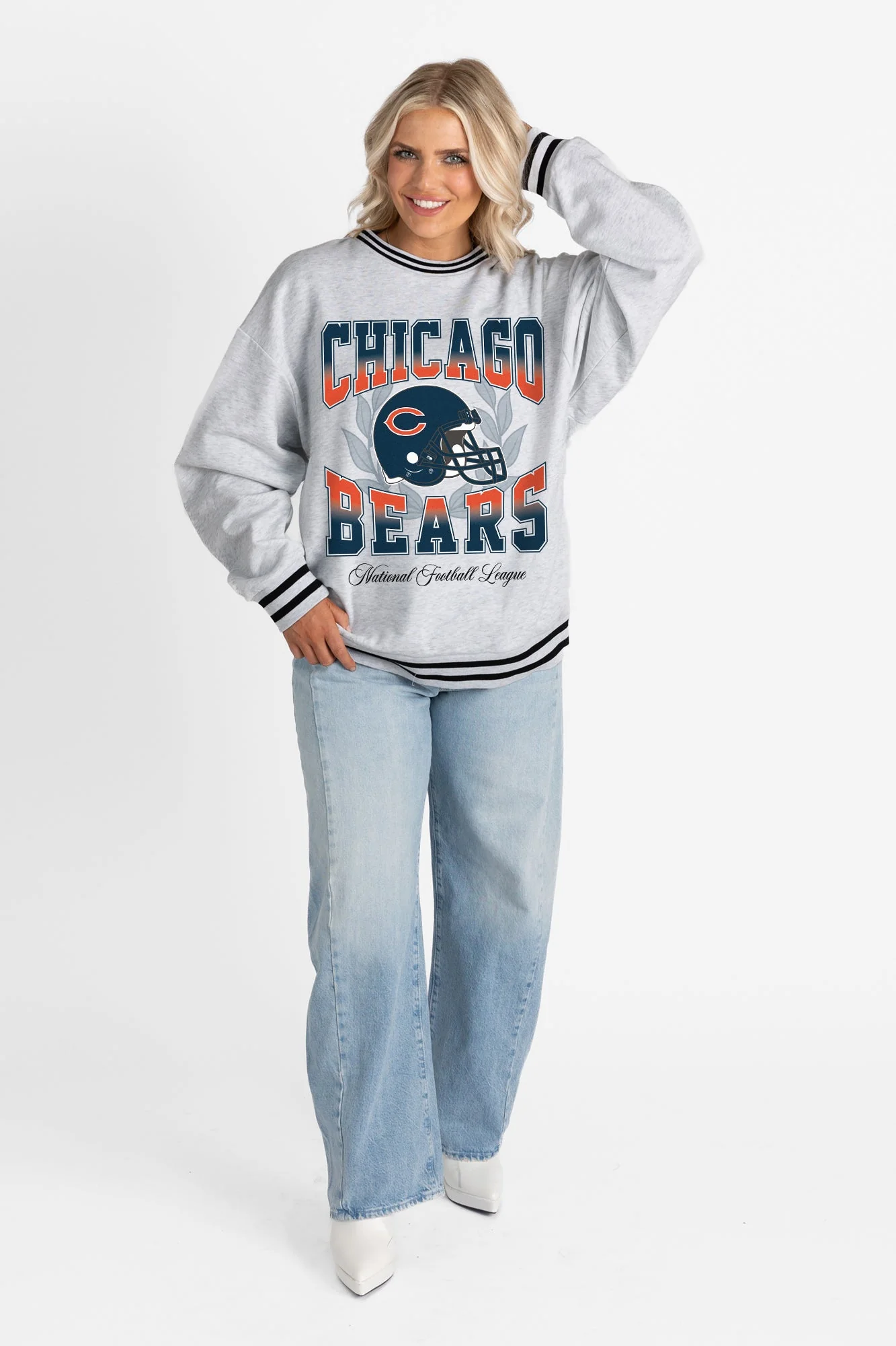 CHICAGO BEARS FADE ROUTE CREW FLEECE RINGER SWEATSHIRT - Image 6