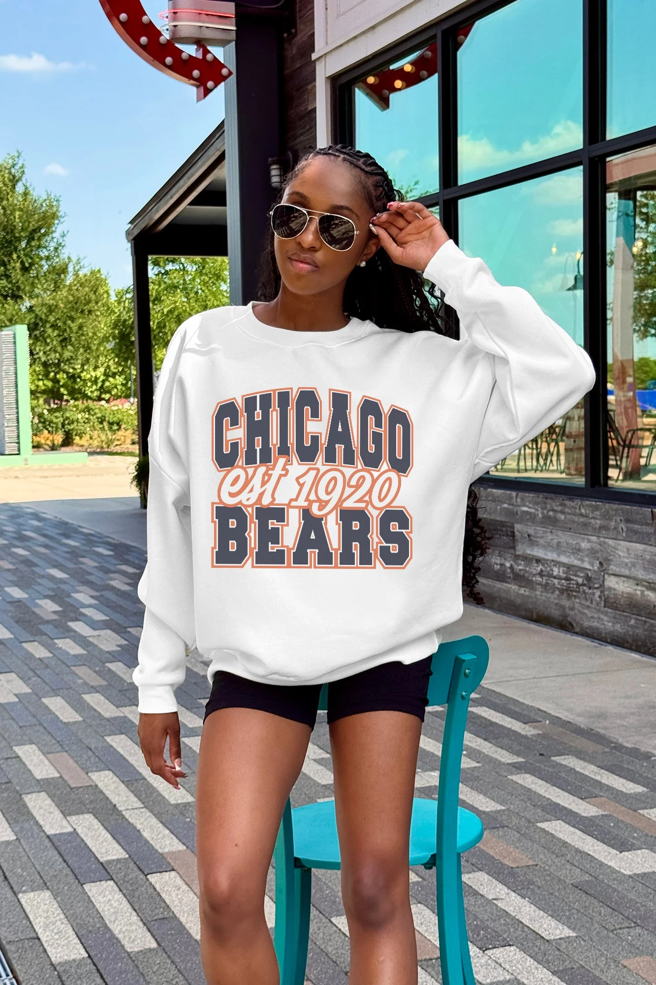CHICAGO BEARS FADED FORMATION PREMIUM FLEECE CREWNECK PULLOVER - Image 4