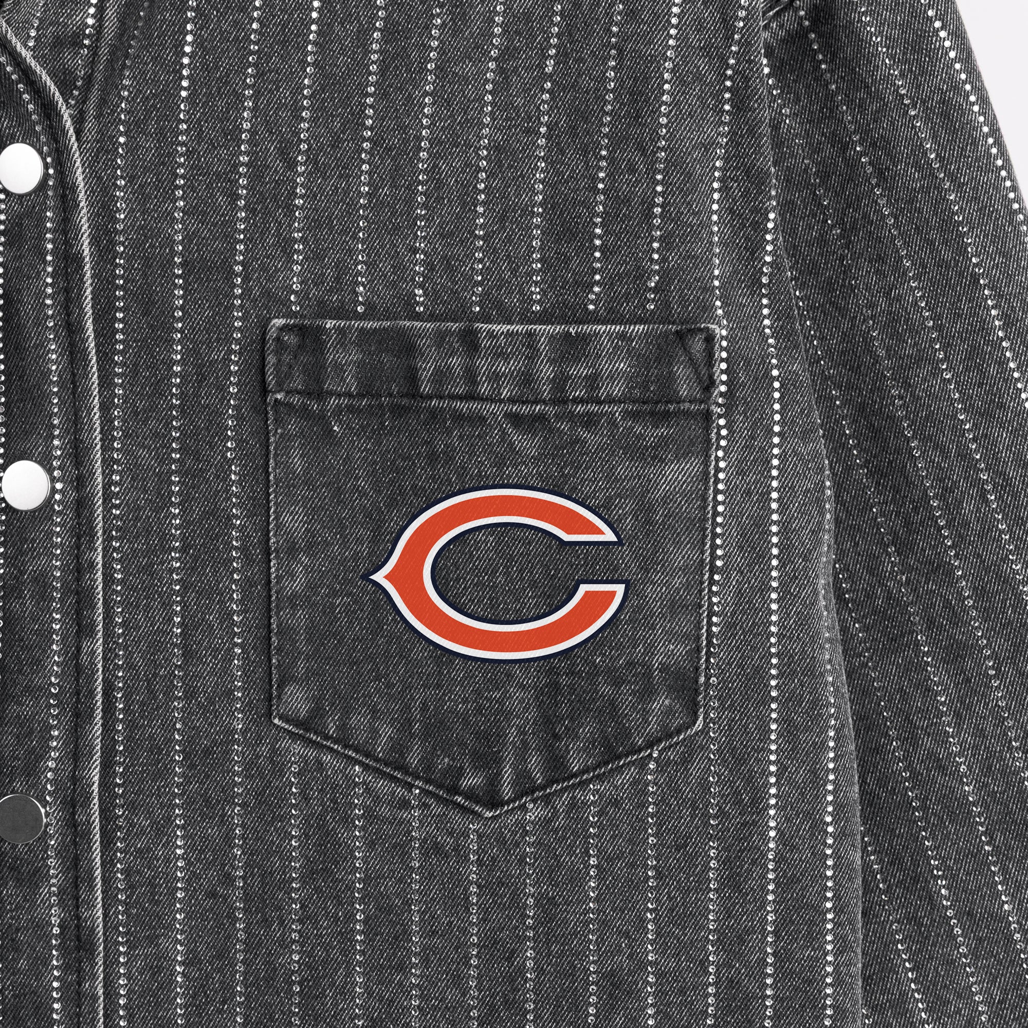 CHICAGO BEARS STYLE'S THE LIMIT MICRO-RHINESTONE DENIM OVERSHIRT IN BLACK - Image 5