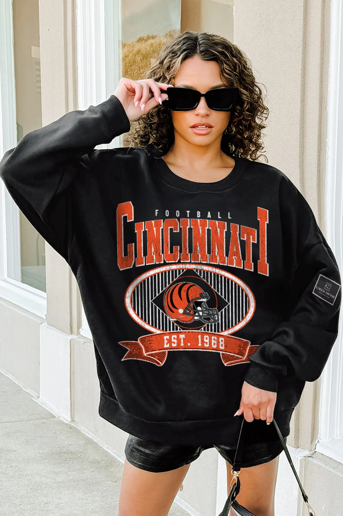 CINCINNATI BENGALS BOLD CHEERS BLACK LABEL PREMIUM FLEECE CREW SWEATSHIRT - Image 2