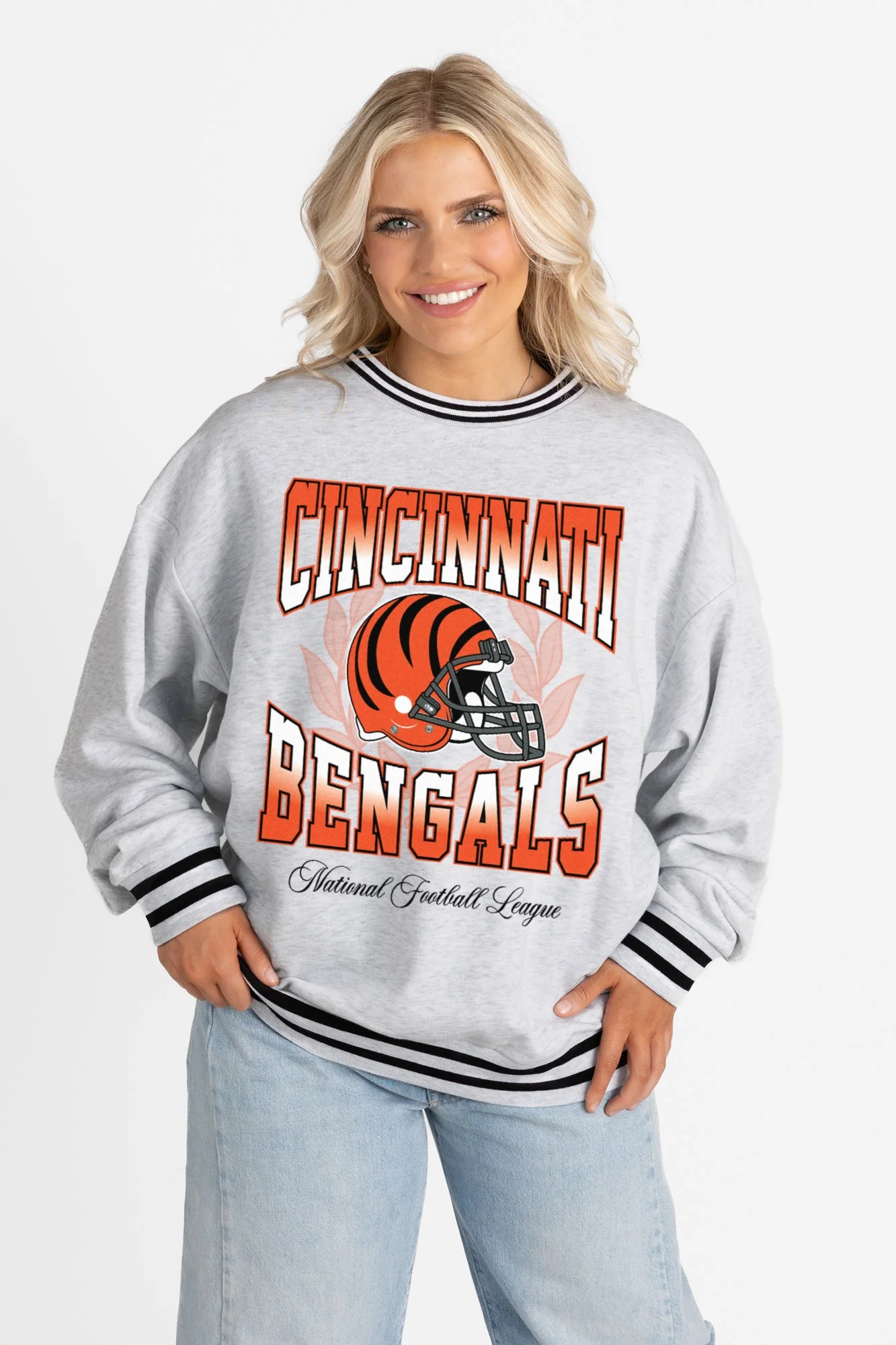 CINCINNATI BENGALS FADE ROUTE CREW FLEECE RINGER SWEATSHIRT - Image 5