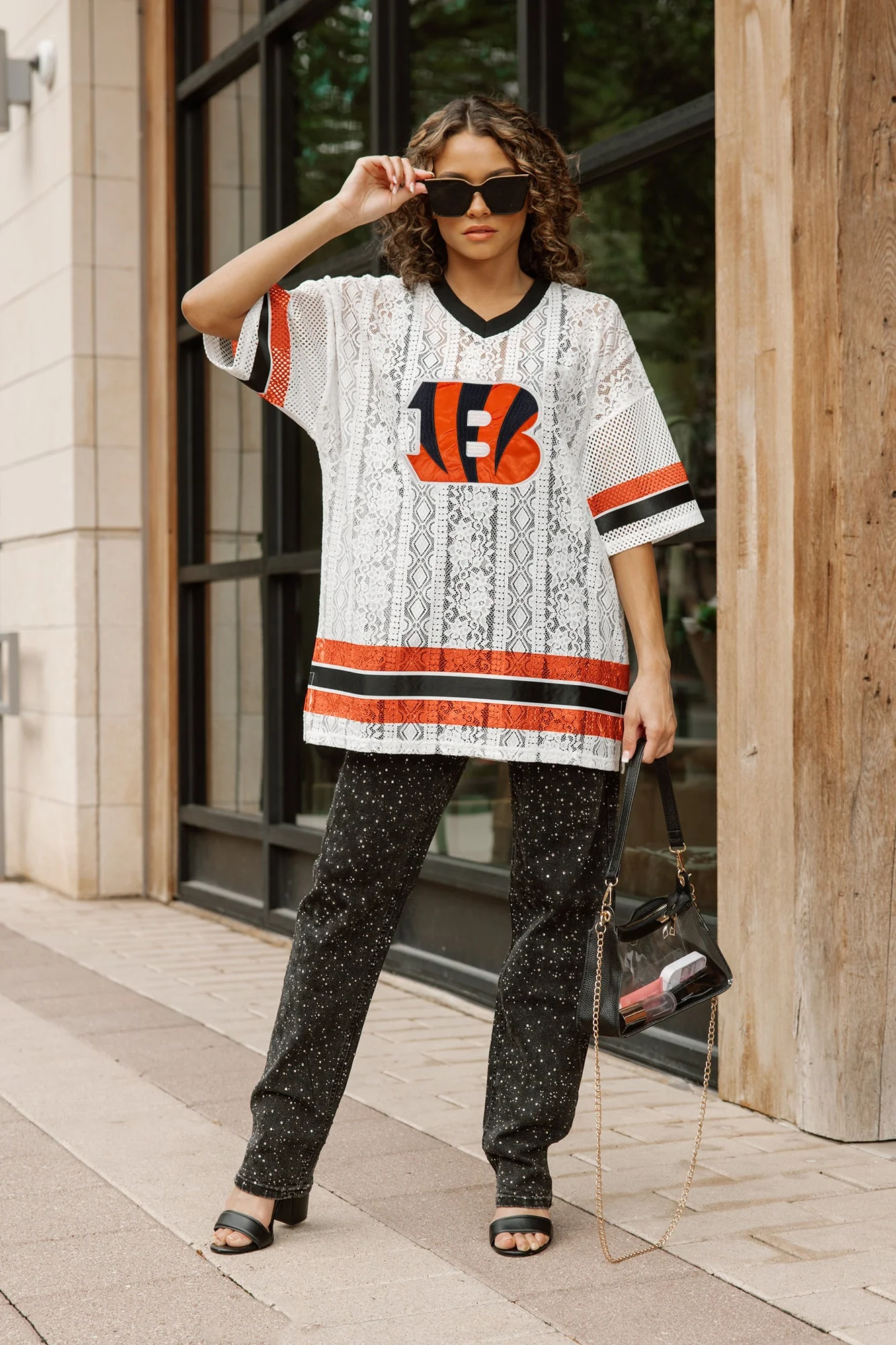 CINCINNATI BENGALS HIGH NOTE LACE FASHION TOP - Image 3