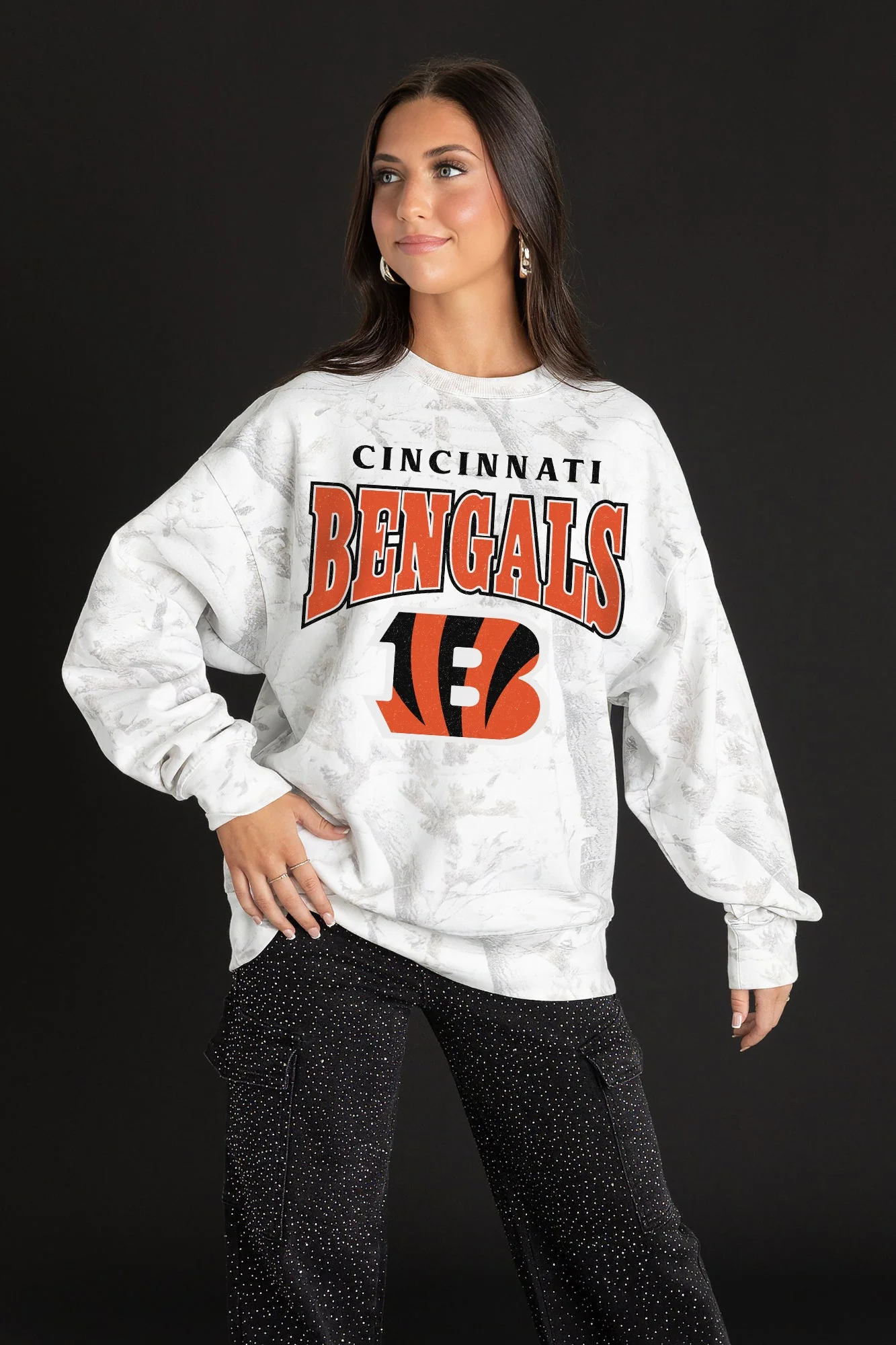 CINCINNATI BENGALS RALLY READY PREMIUM DROP SHOULDER CAMO PULLOVER