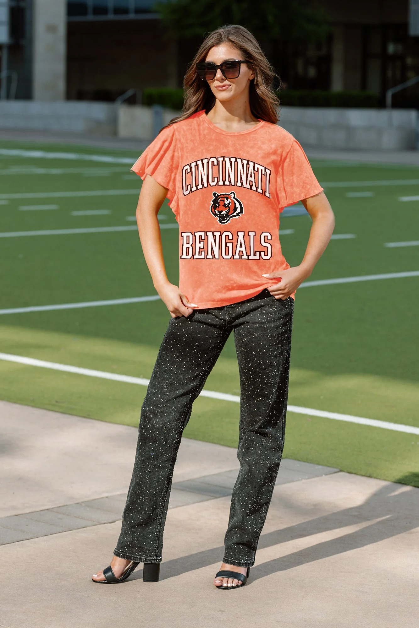 CINCINNATI BENGALS VICTORY MODE FLUTTER SLEEVE TEE IN ORANGE - Image 2
