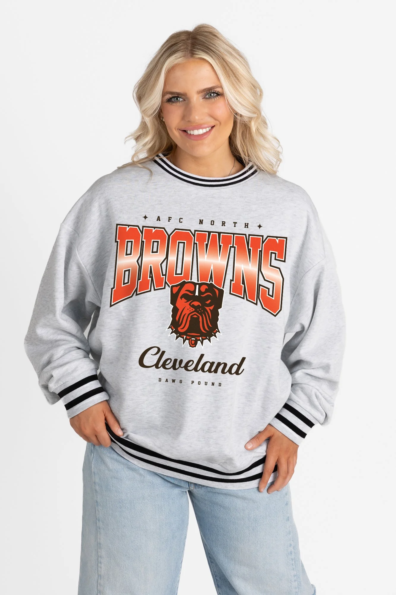 CLEVELAND BROWNS GRIDIRON DRIVE CREW FLEECE RINGER SWEATSHIRT - Image 5