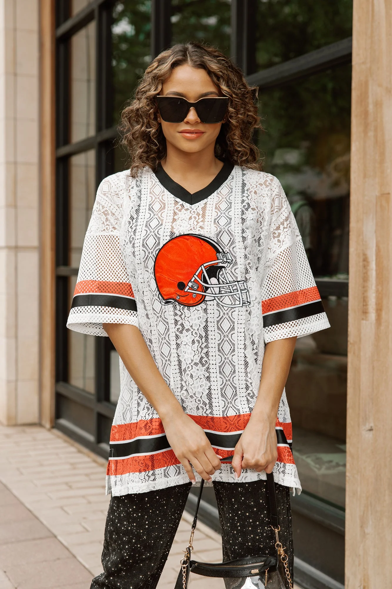 CLEVELAND BROWNS HIGH NOTE LACE FASHION TOP - Image 2