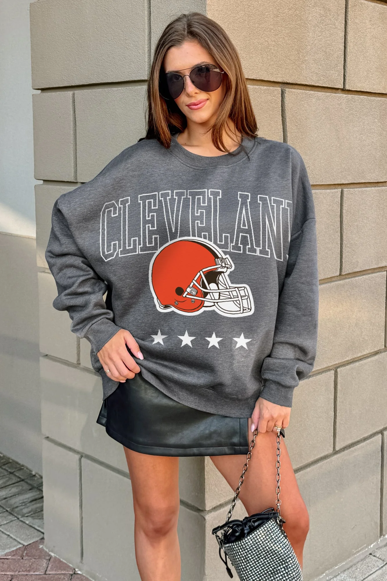 CLEVELAND BROWNS RISING STAR PREMIUM FLEECE CREWNECK PULLOVER - Image 2