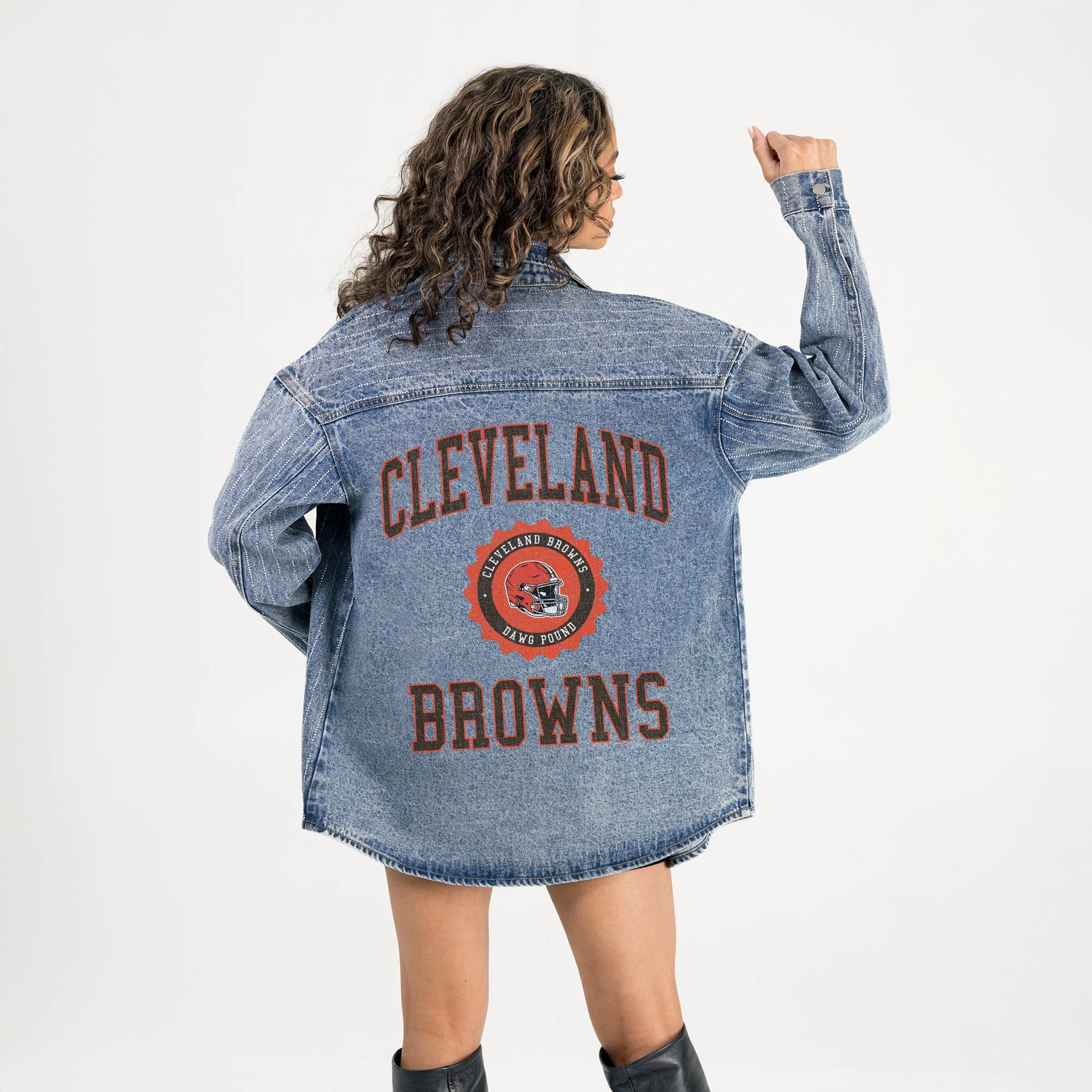CLEVELAND BROWNS STYLE'S THE LIMIT MICRO-RHINESTONE DENIM OVERSHIRT - Image 6