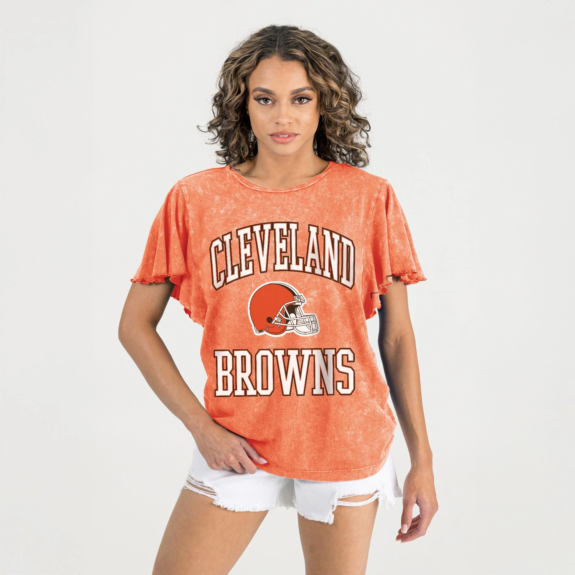 CLEVELAND BROWNS VICTORY MODE FLUTTER SLEEVE TEE IN ORANGE - Image 4