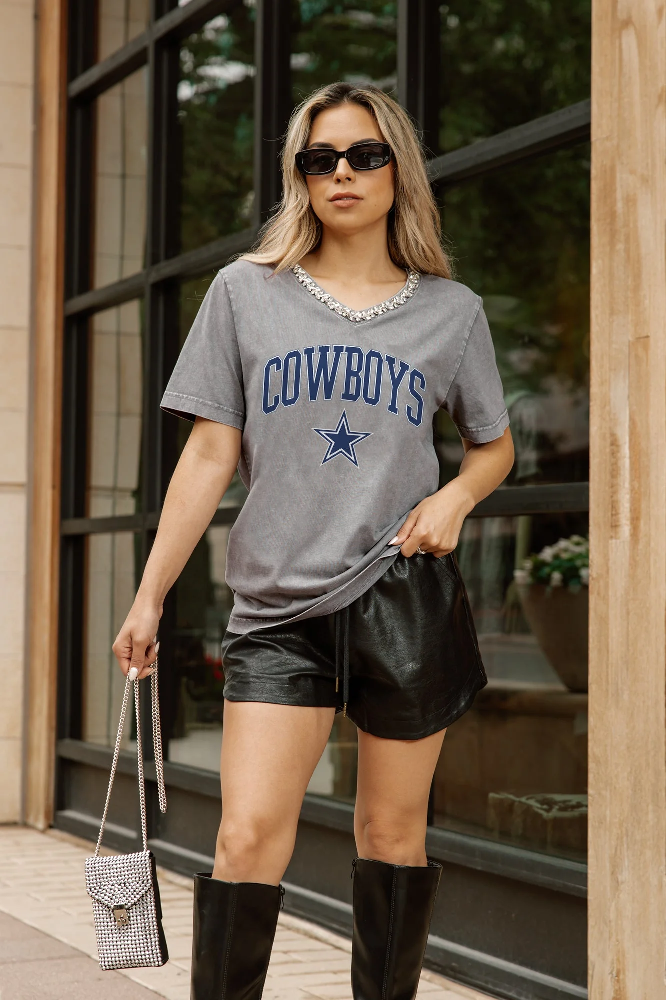 DALLAS COWBOYS ICONIC EDGE RHINESTONE TRIM V-NECK TEE - Image 3