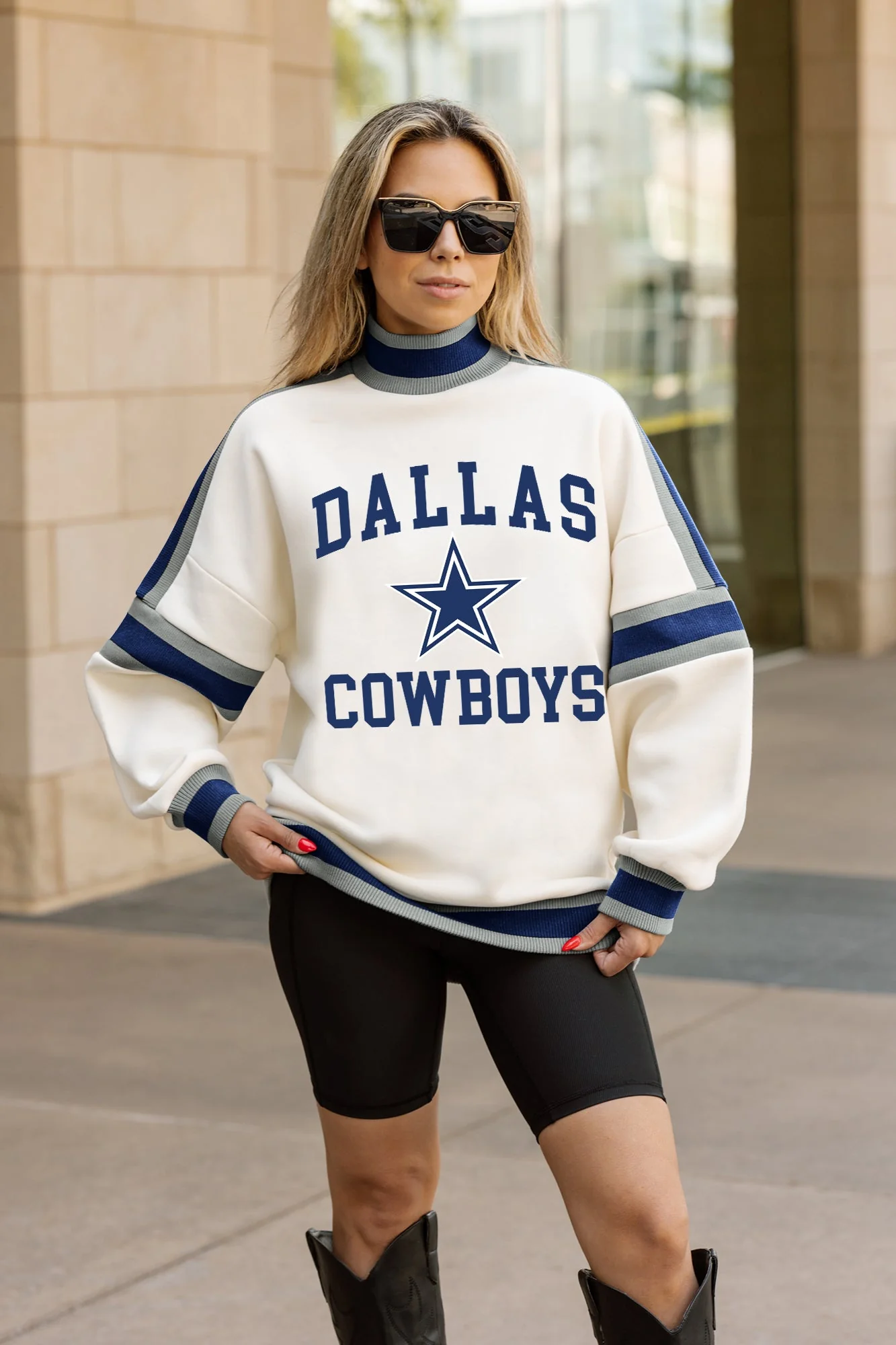 DALLAS COWBOYS VIVID MOTION COLORBLOCK TURTLENECK PULLOVER IN SILVER AND NAVY - Image 2