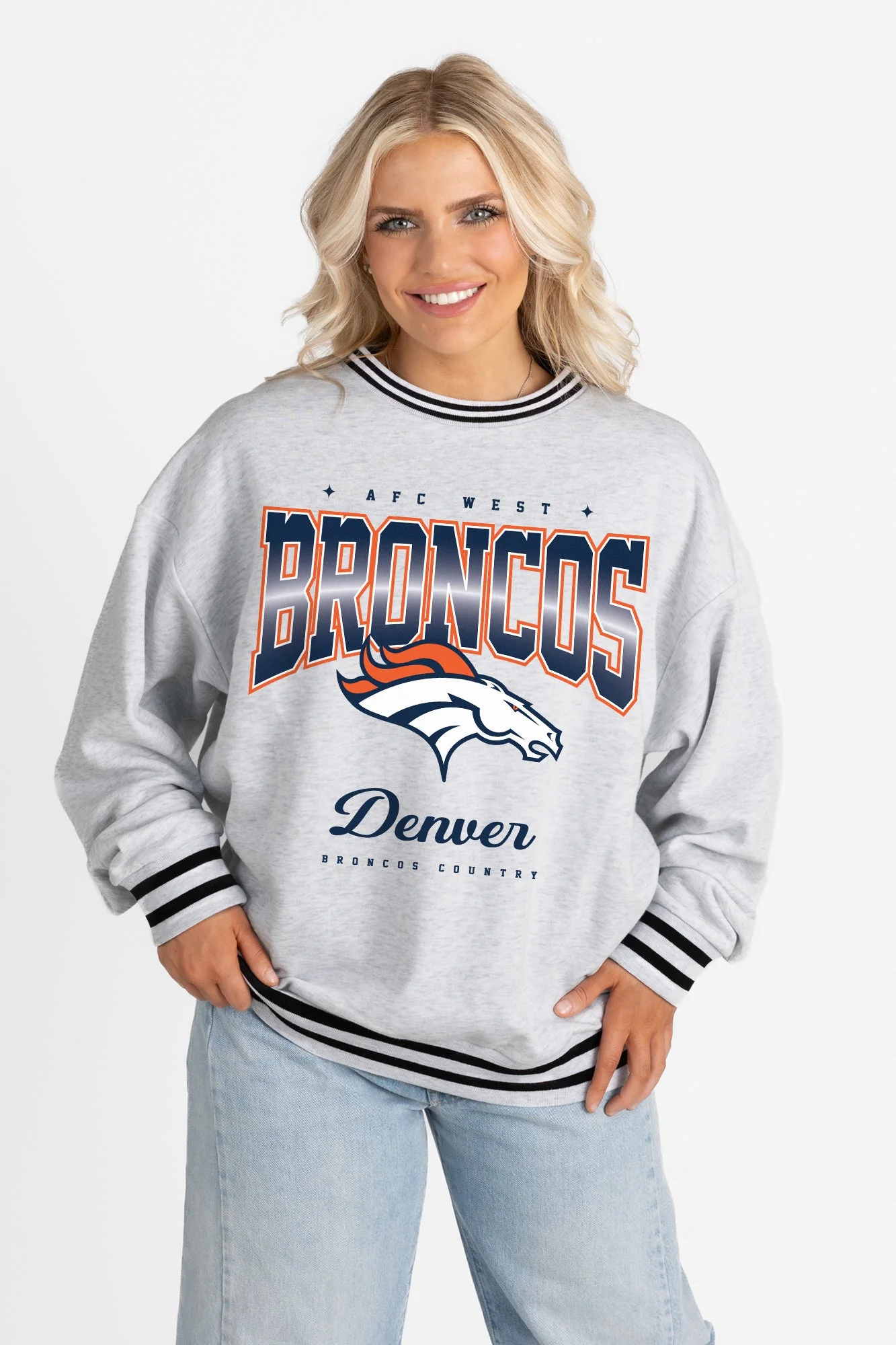 DENVER BRONCOS GRIDIRON DRIVE CREW FLEECE RINGER SWEATSHIRT - Image 5